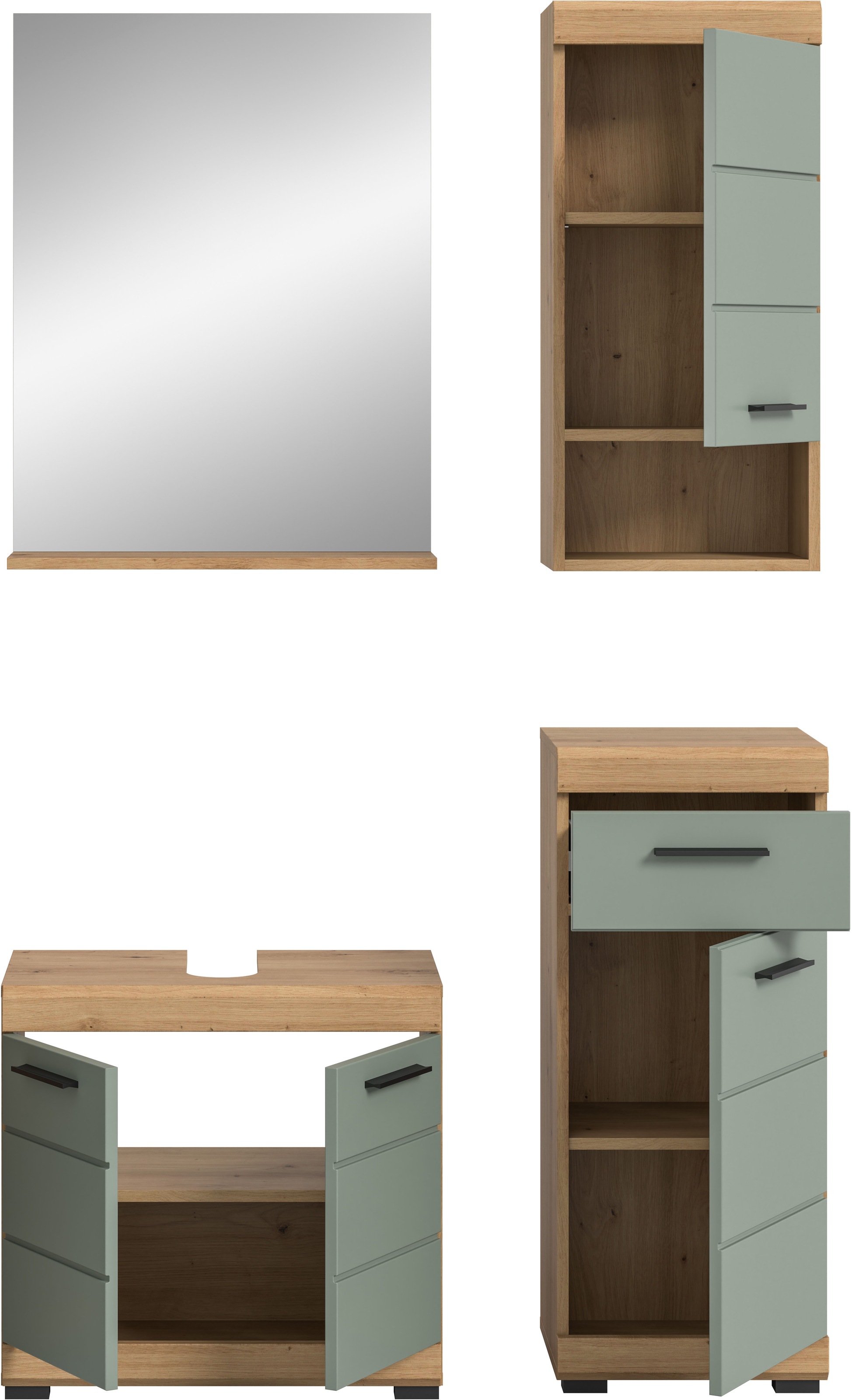 INOSIGN Badmöbel-Set »Siena, 4 teilig, bestehend aus:«, (Set), Waschbeckenunterschrank, Spiegel, Unterschrank, Hängeschrank