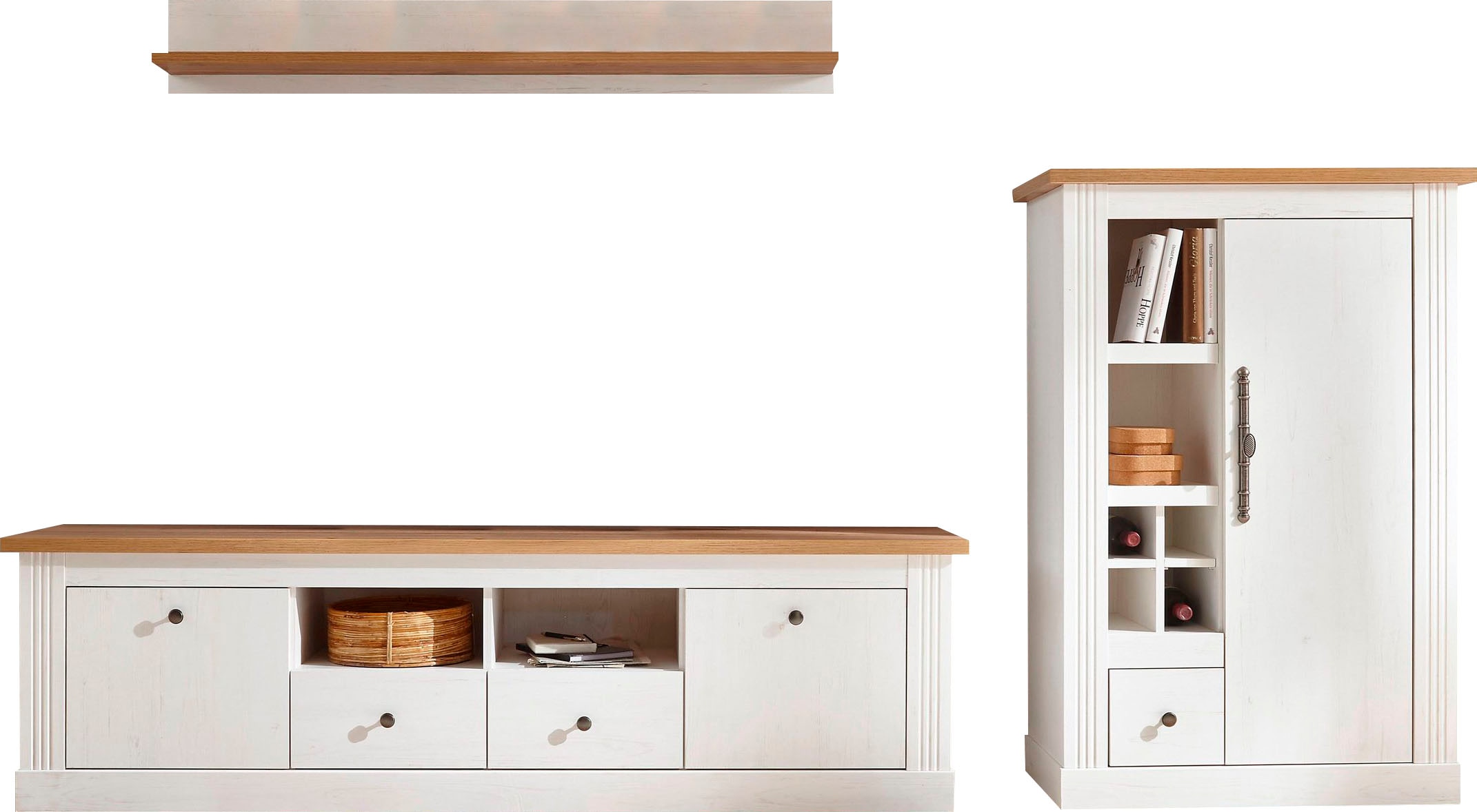 OTTO home Wohnwand "Westminster, Anbauwand im Landhausstil, Komplettset, Wohnzimmer-Set" Set, 3 Stk. tlg.
