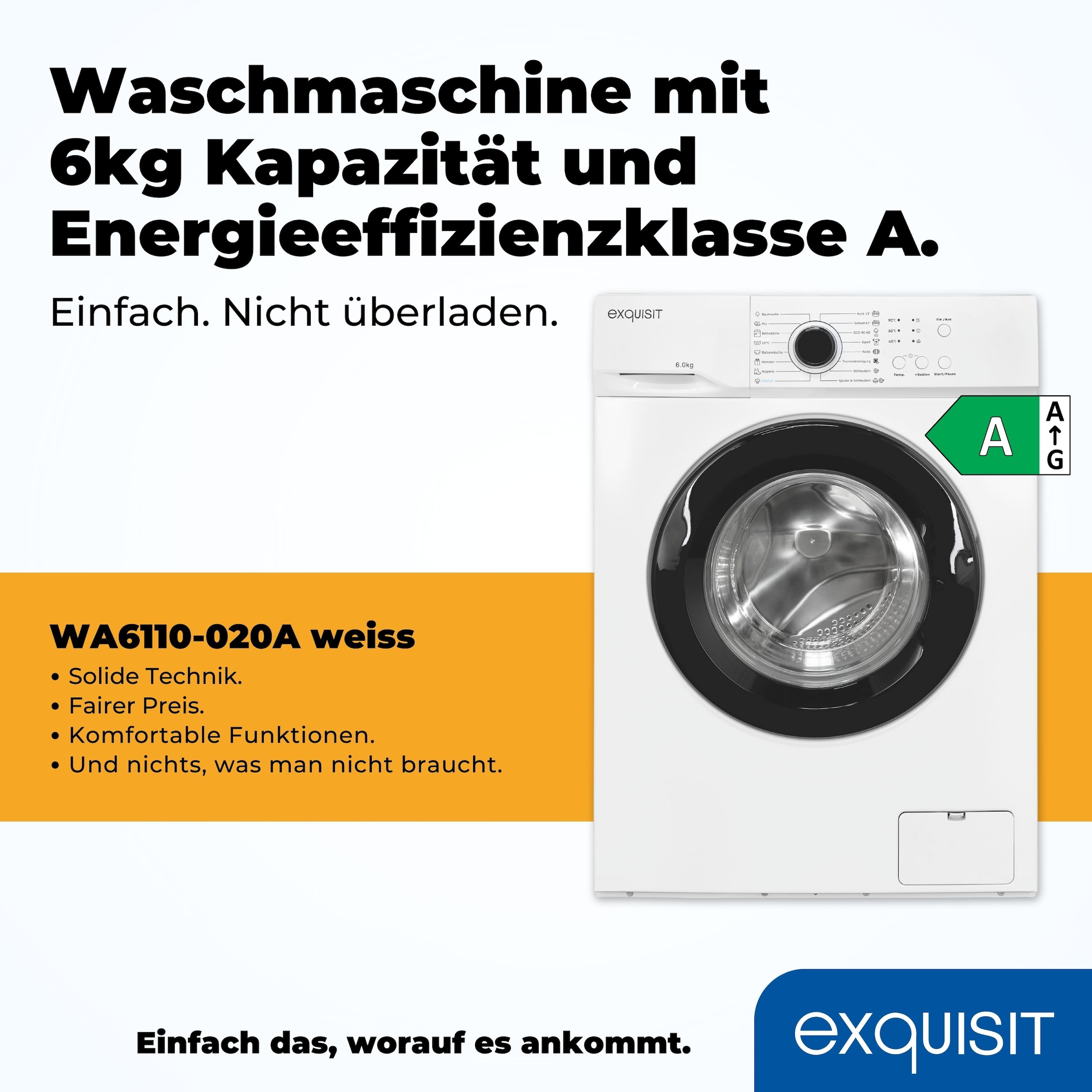 exquisit Waschmaschine »WA6110-020A weiss«, 6 kg, 1000 U/min