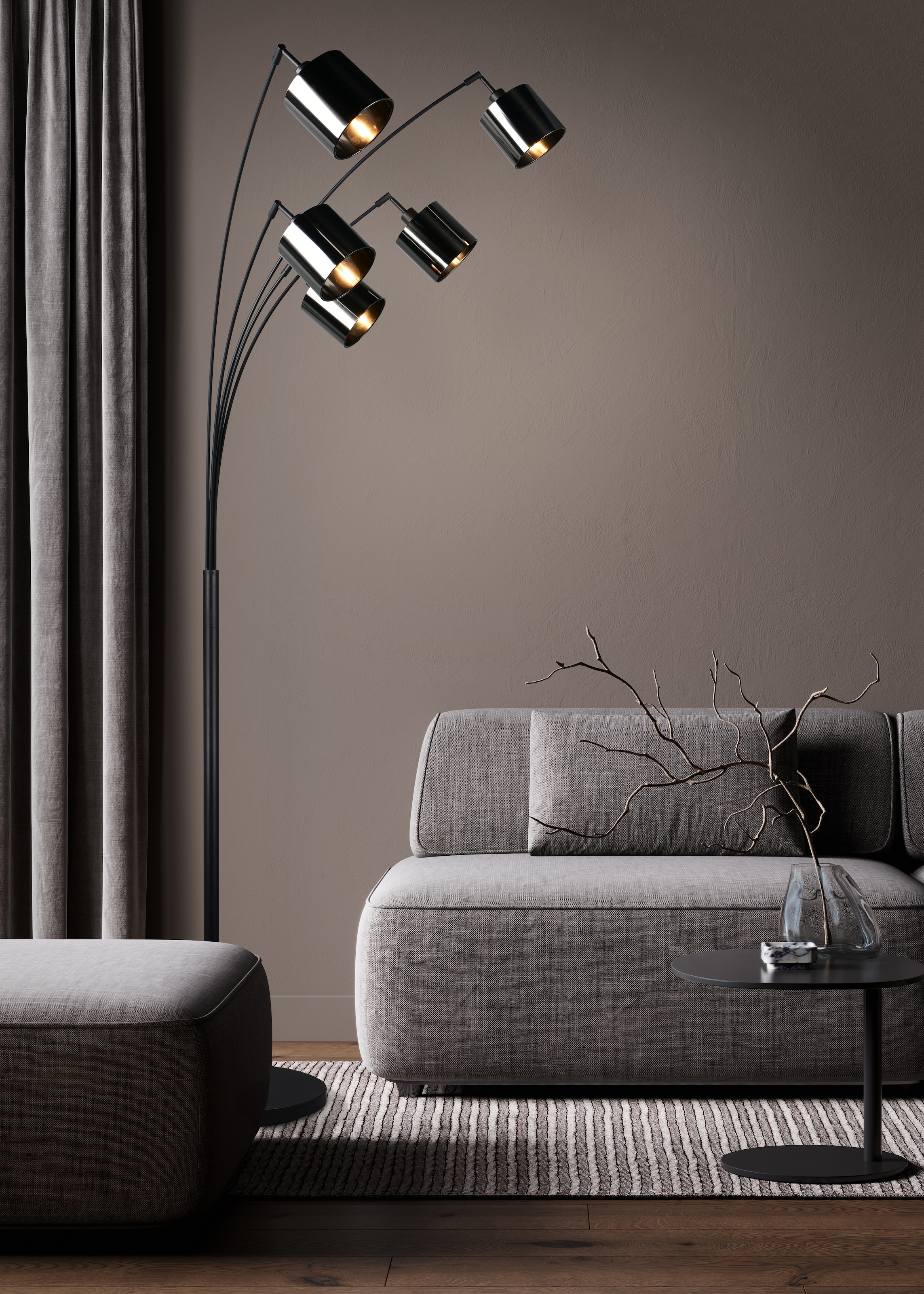 REALITY Leuchten Stehlampe »JASON, Stehleuchte 5-flammig exkl 5x E14 max 10W, Höhe 200cm 72cm tief« E14 1 Stk. warmweiß - kaltweiß