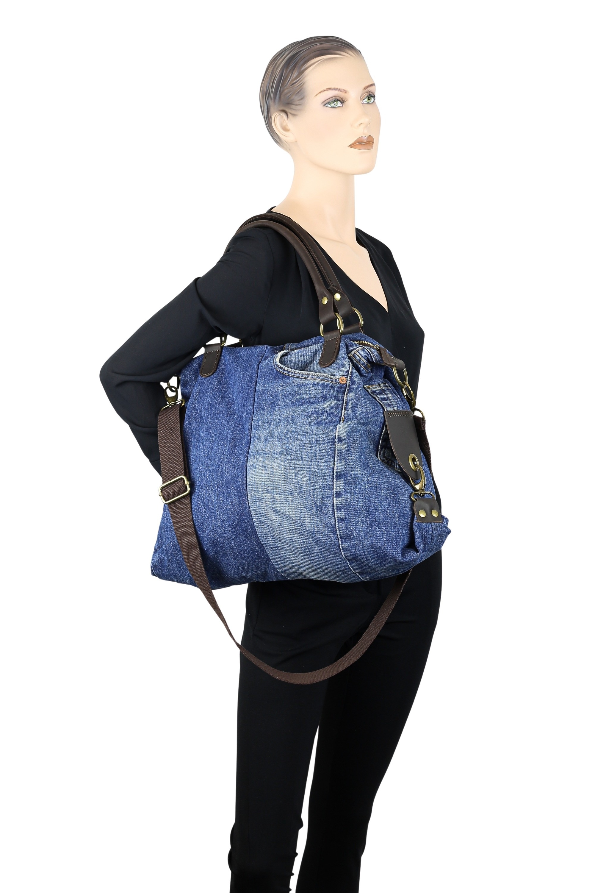 COLLEZIONE ALESSANDRO Shopper »Montana«, aus Jeans und Glattleder mit langen Henkeln