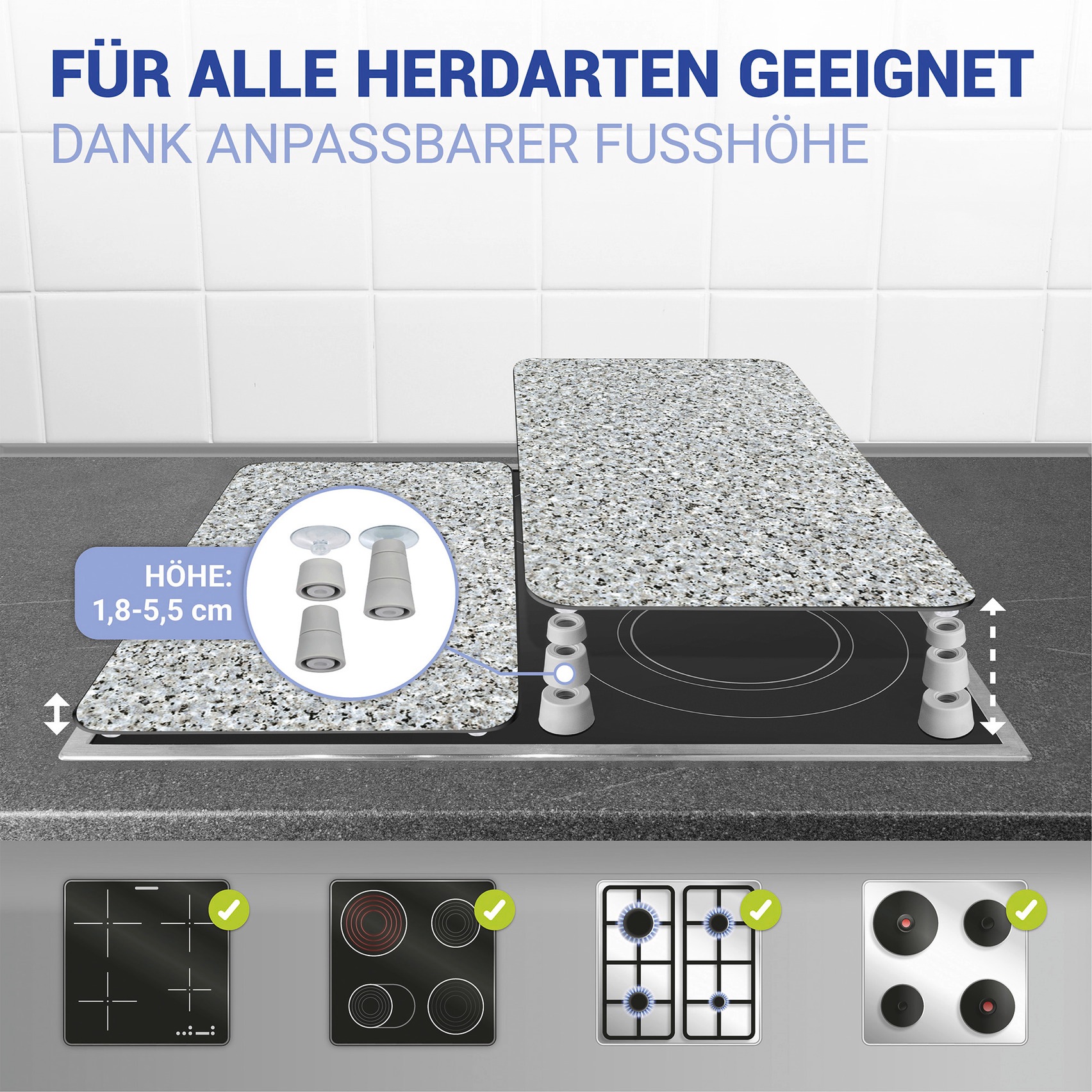 Thumbnail - WENKO Herd-Abdeckplatte "Universal Modell Granit" Herdabdeckung für alle Herdarten, kratzfest, mit rutschfesten Füßen