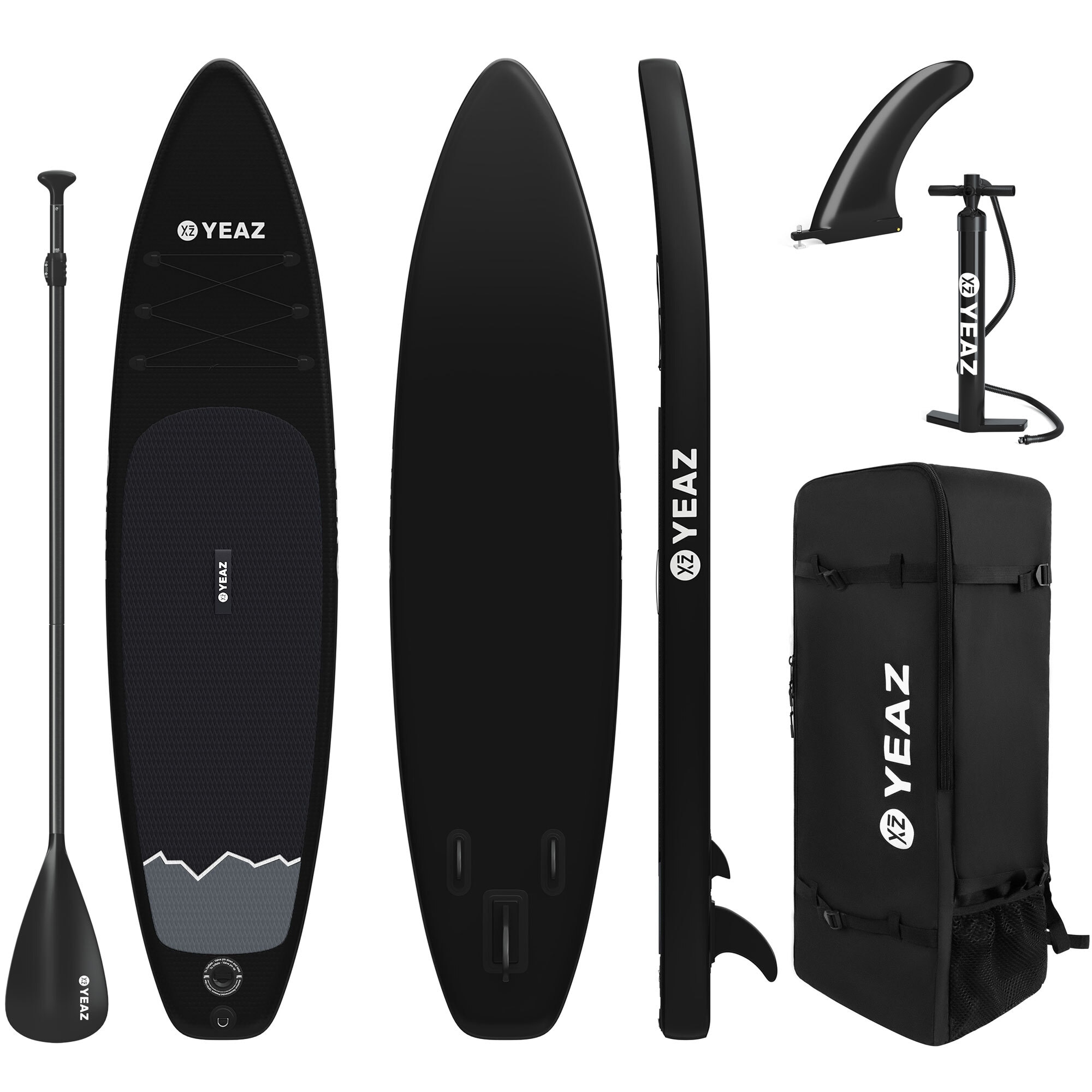 "Inflatable SUP-Board YEAZ ""SUP Board und Kit NELIO - EXOTRACE - SET"", schwarz, Wassersportboards"