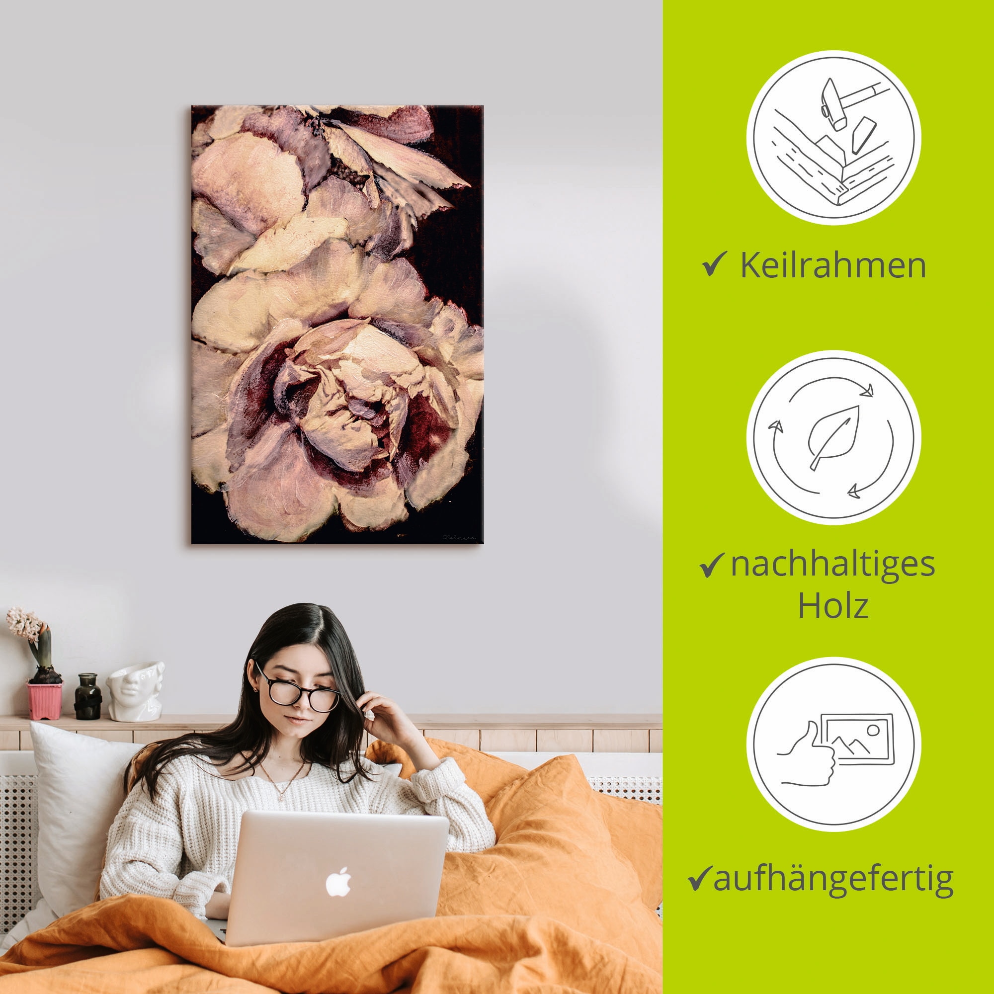 Artland Leinwandbild »Pfingsrose III«, Blumen, (1 St.), auf Keilrahmen gespannt
