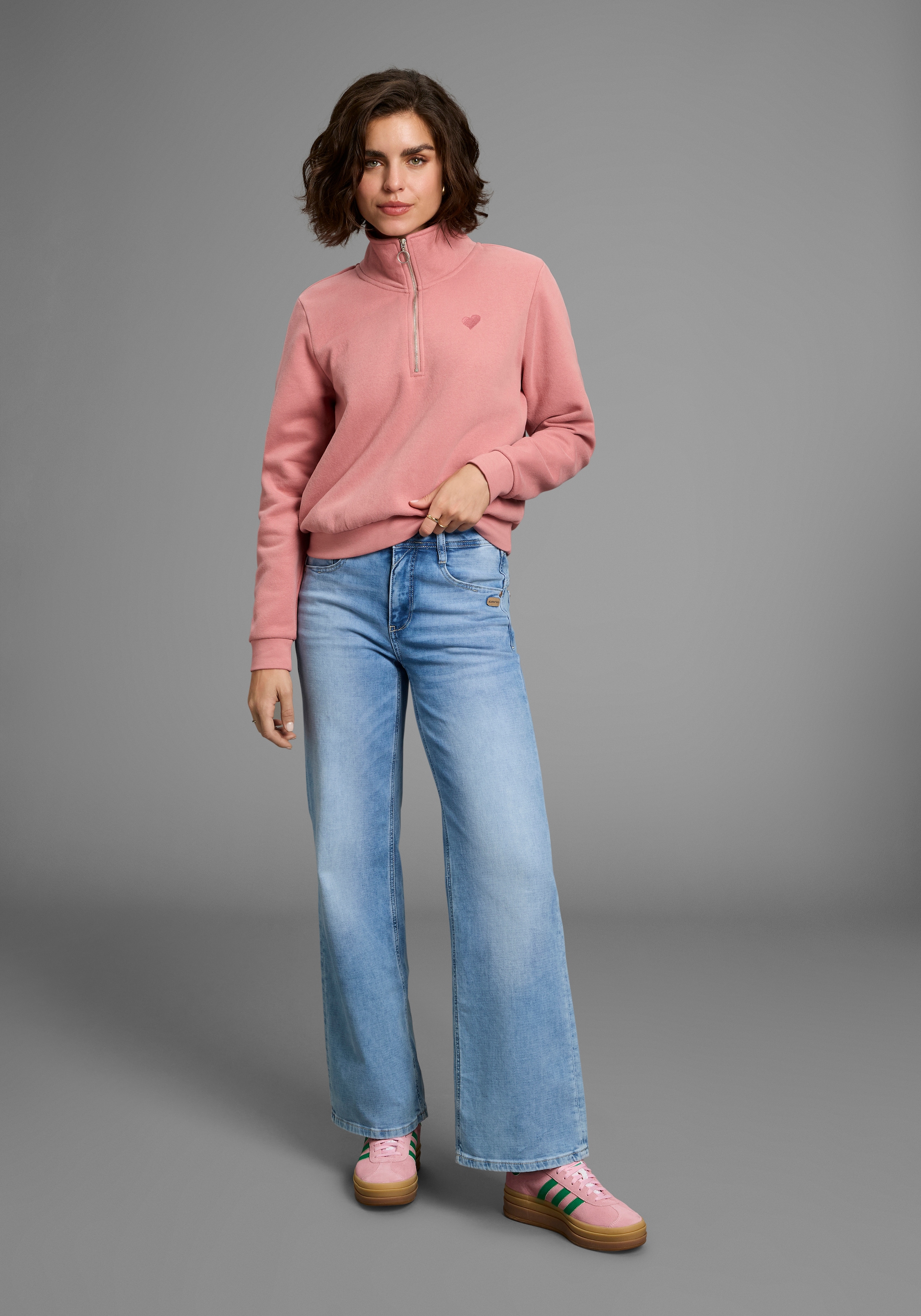 Laura Scott Sweater, Weiche Baumwollmischung mit Troyer‑Kragen und Reißverschluss­detail