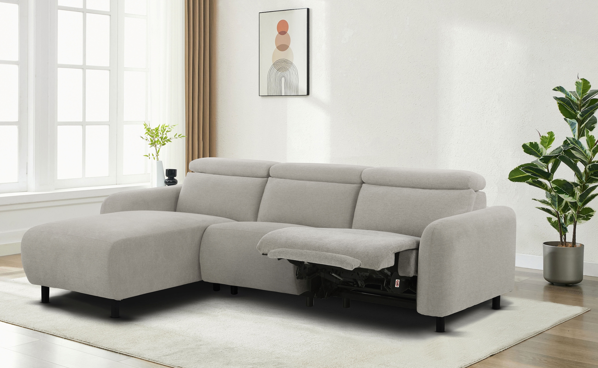 Home affaire Ecksofa »SKAANE Struktur, L-Form, 274 cm, manuelle u. elektrische Funktion,«, 274 cm, mit Kopfteilverstellung und man. oder elektr. Relaxfunktion