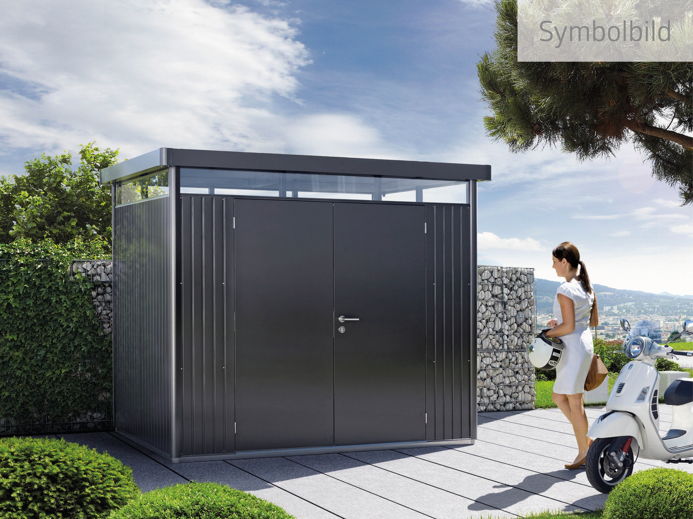 Biohort Gerätehaus »HIGHLINE Gr. H3, verschiedene Farben«, stylisches Metall-Gartenhaus mit Flachdach
