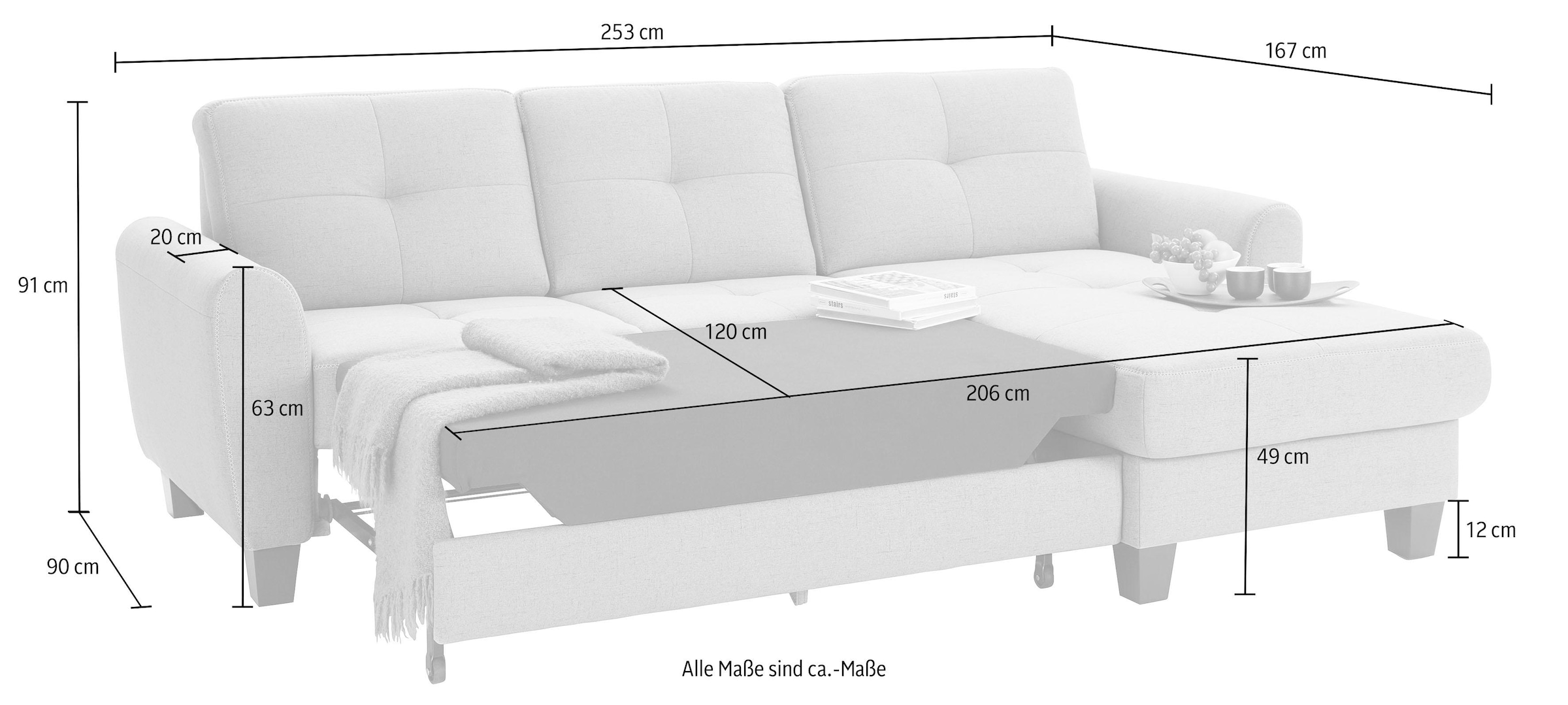 sit&more Ecksofa »Varese L-Form«, mit Federkern, wahlweise mit Bettfunktion und Stauraum