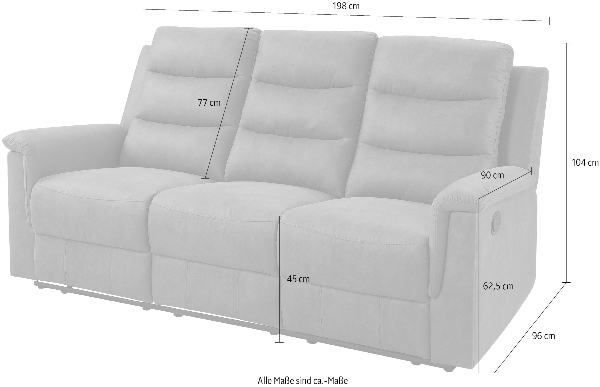 ATLANTIC home collection 3-Sitzer »Cliff mit 2 Relaxfunktionen«, Federkern und Becherhaltern in klappbarer Mittelkonsole