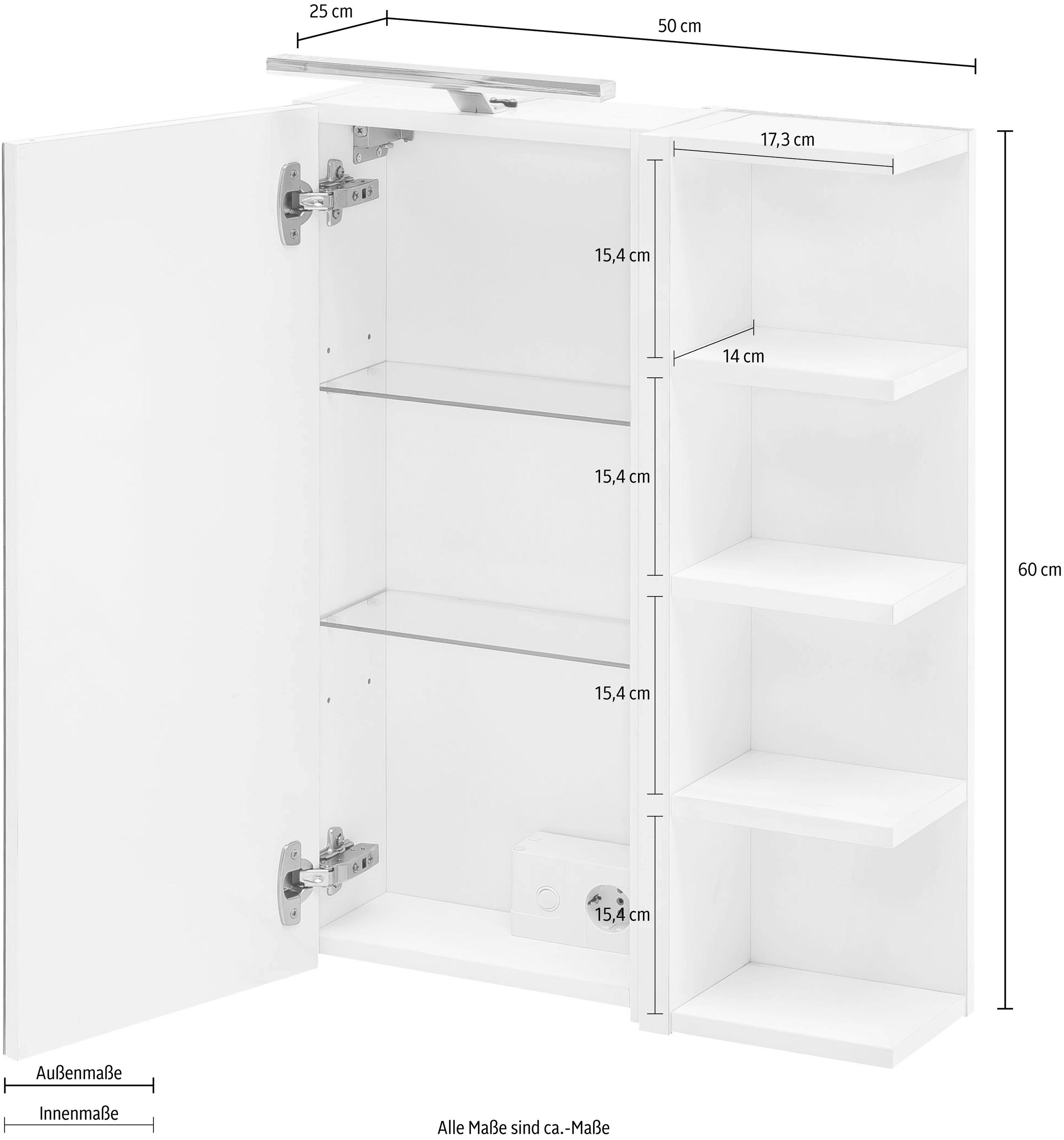 Schildmeyer Spiegelschrank, Breite 50 cm, 1-türig, LED-Beleuchtung, Schalter-/Steckdosenbox