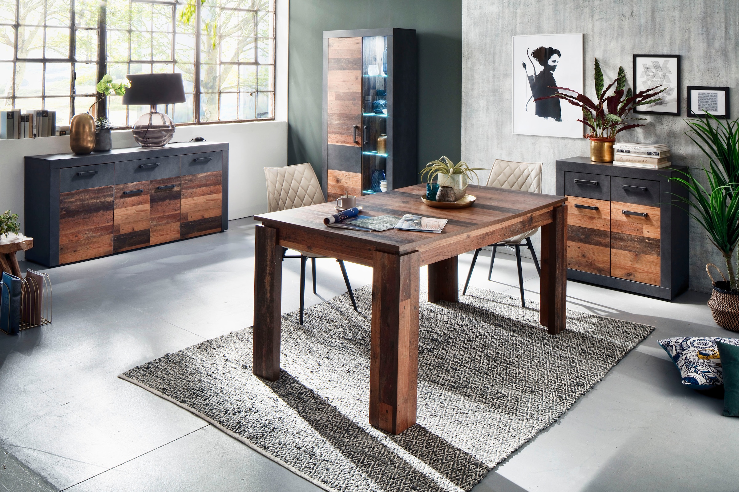 Home affaire Vitrine »Ilana« moderner Industrial Style - Beleuchtung optional - B/T/H 87/34/189 cm