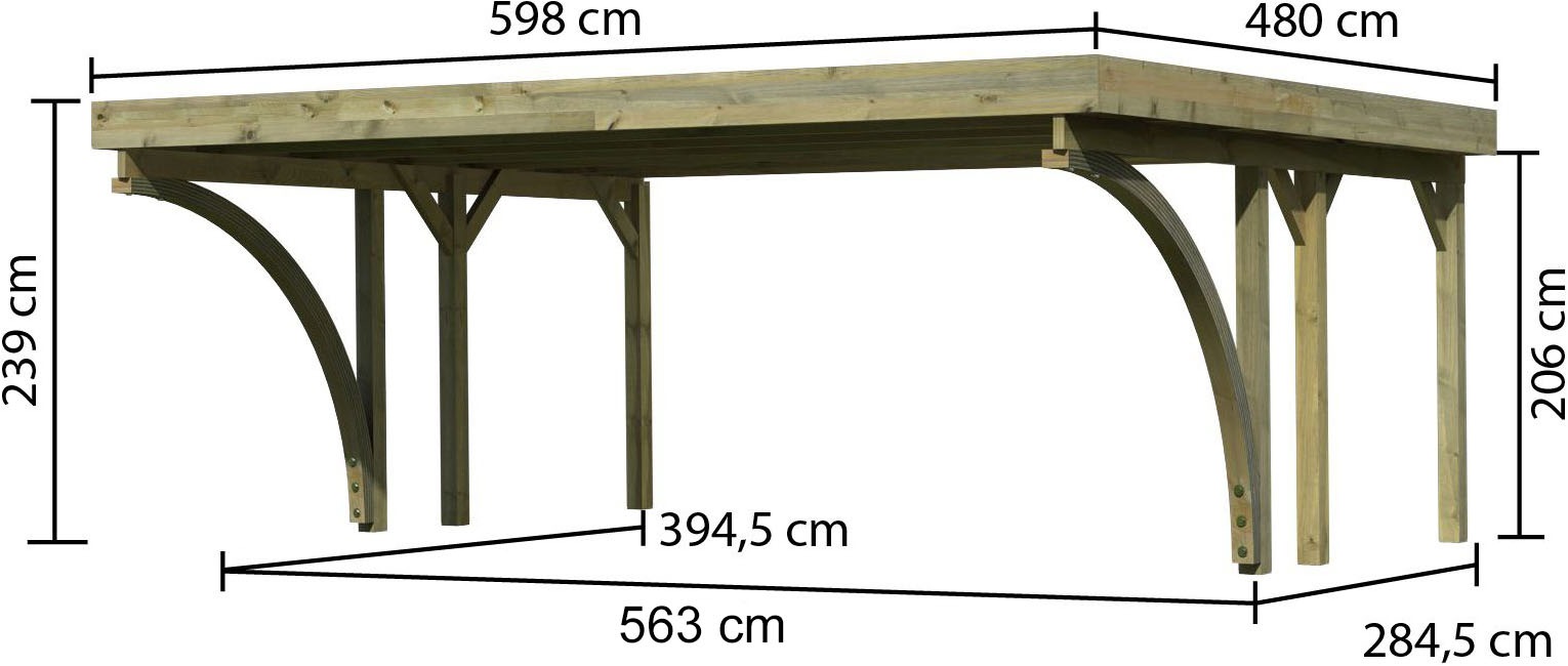Karibu Einzelcarport »»Classic 1 SET« Stahl-Dach Variante C, mit zwei Einfahrtsbogen«, Masivholz, 540 cm, KDI, aus Masivholz