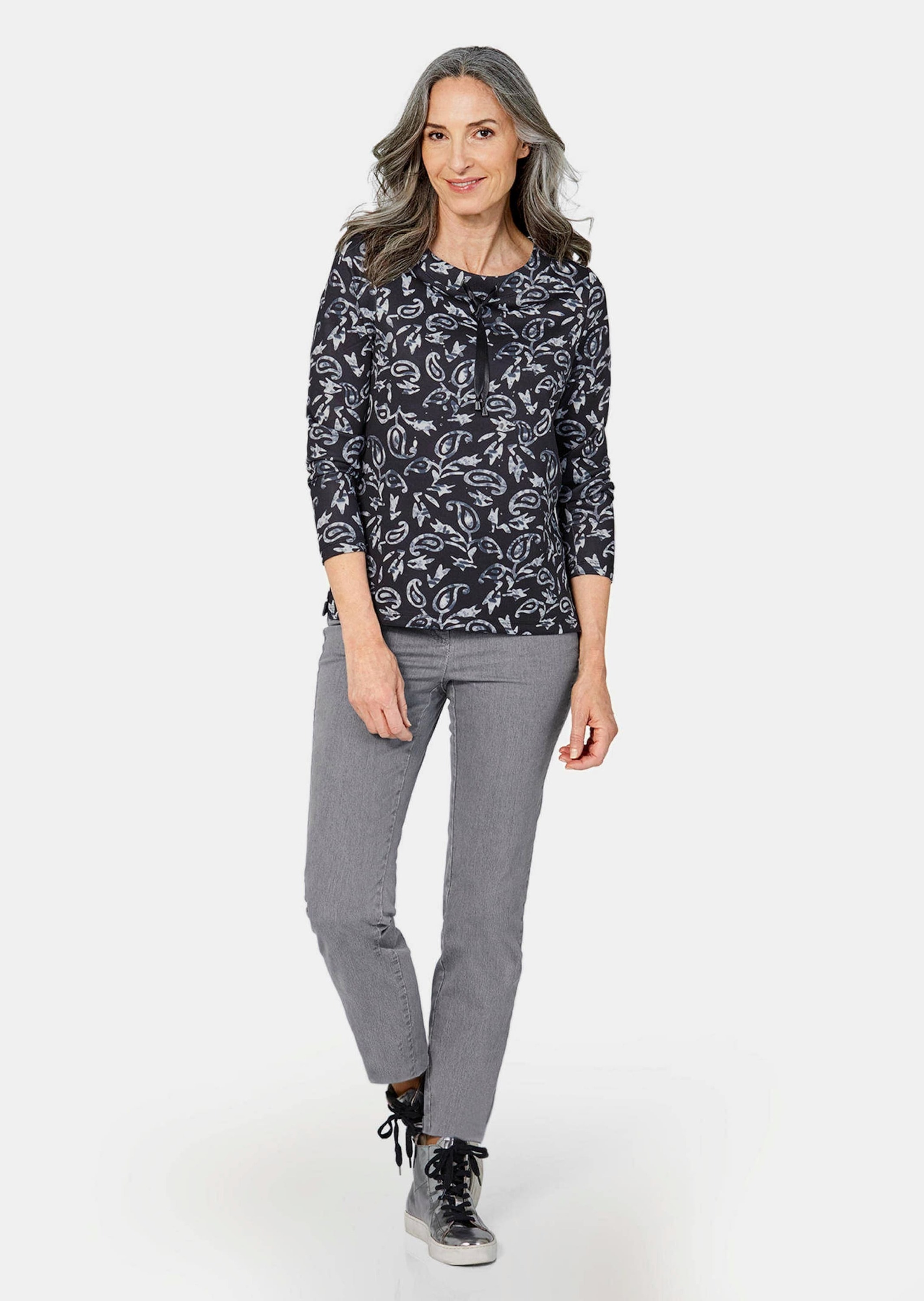 GOLDNER Print-Shirt "Kurzgröße Langarmshirt mit Metallic-Druck" günstig online kaufen