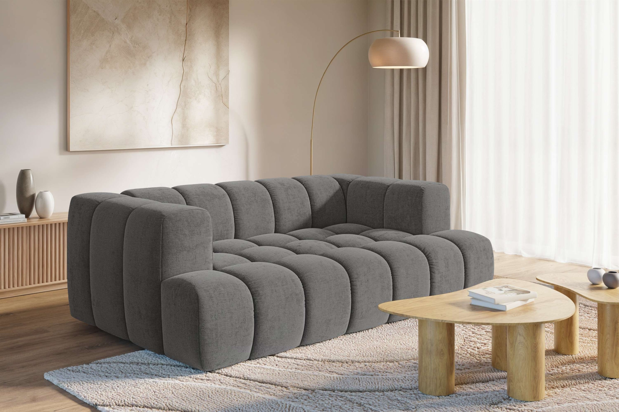 homsy by Ana Johnson 3-Sitzer ""XL" BOUBELLE Design-Sofa extra tief, Bubble-Optik, Breite 217 cm" hoher Sitzkomfort dank Wellenunterfederung, XL Sitztiefe 100 cm