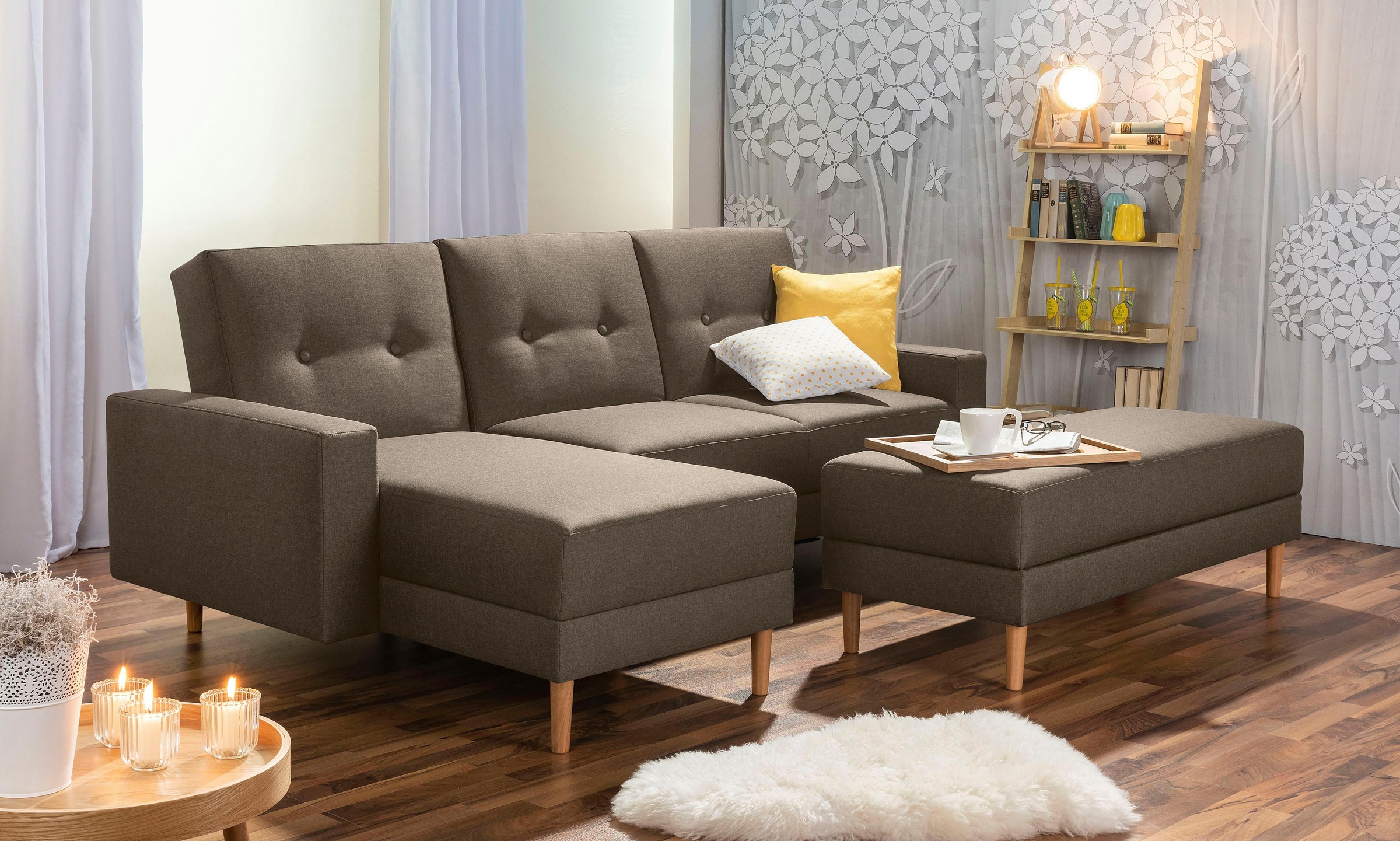 Max Winzer® Ecksofa »Just Chill«, Schlafsofa mit Recamiere, Rückenverstellung, inklusive Stauraumhocker