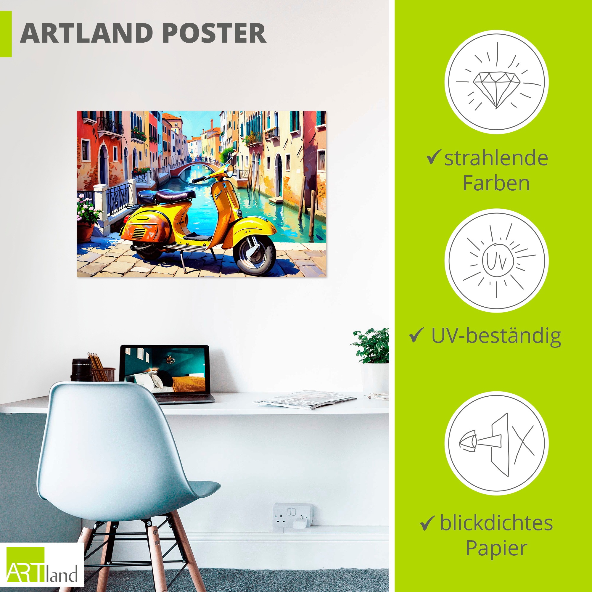 Artland Wandbild »Reise nach Venedig mit dem Motorroller« 1 Stk. tlg. als Alubild, Leinwandbild, Poster, Wandaufkleber in verschied. Größen