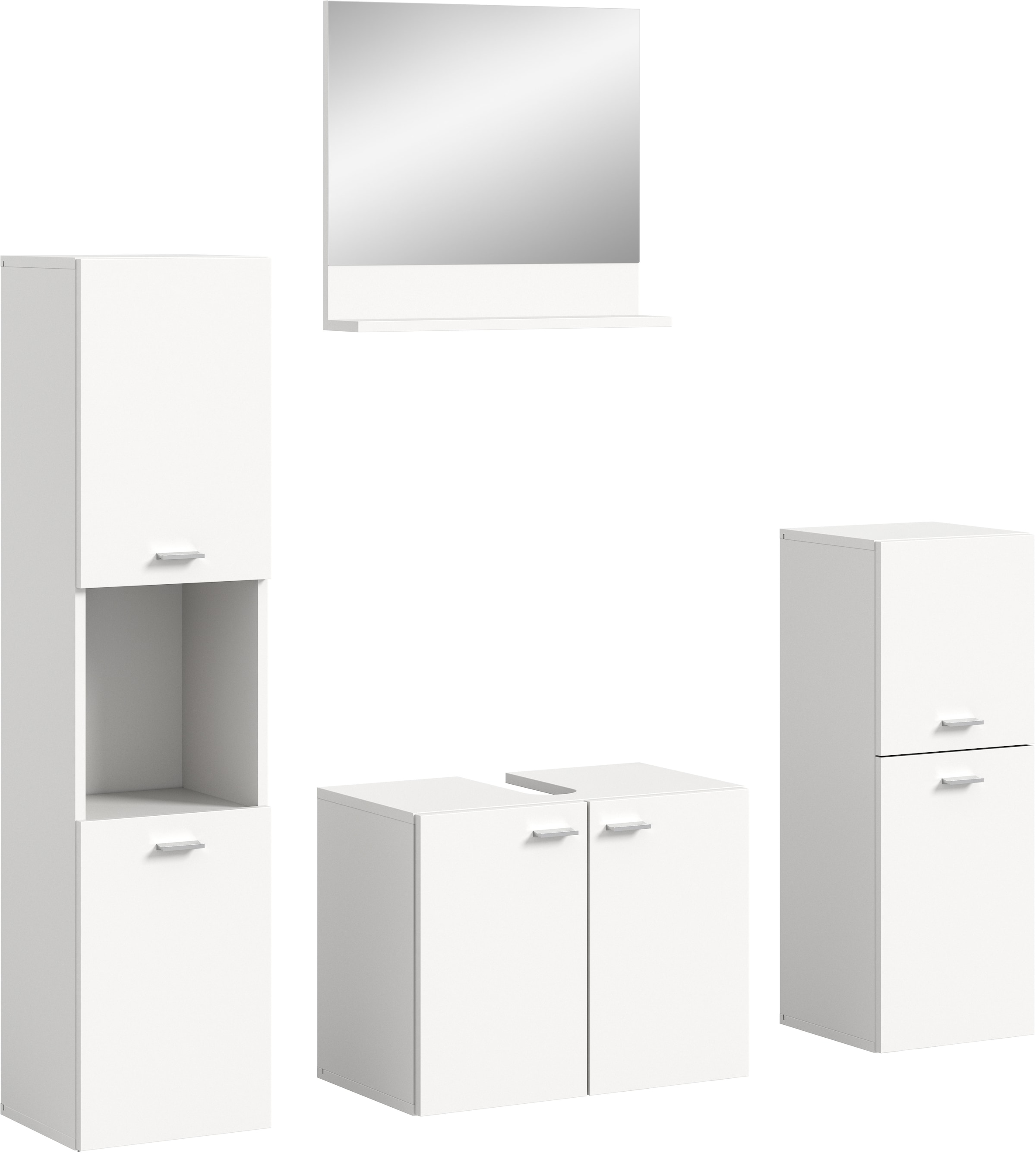 welltime Badmöbel-Set »Tampa, Breite 137cm, 4-teilig«, (4 St.), Waschbeckenunterschrank, Spiegel, Hochschrank, Midischrank