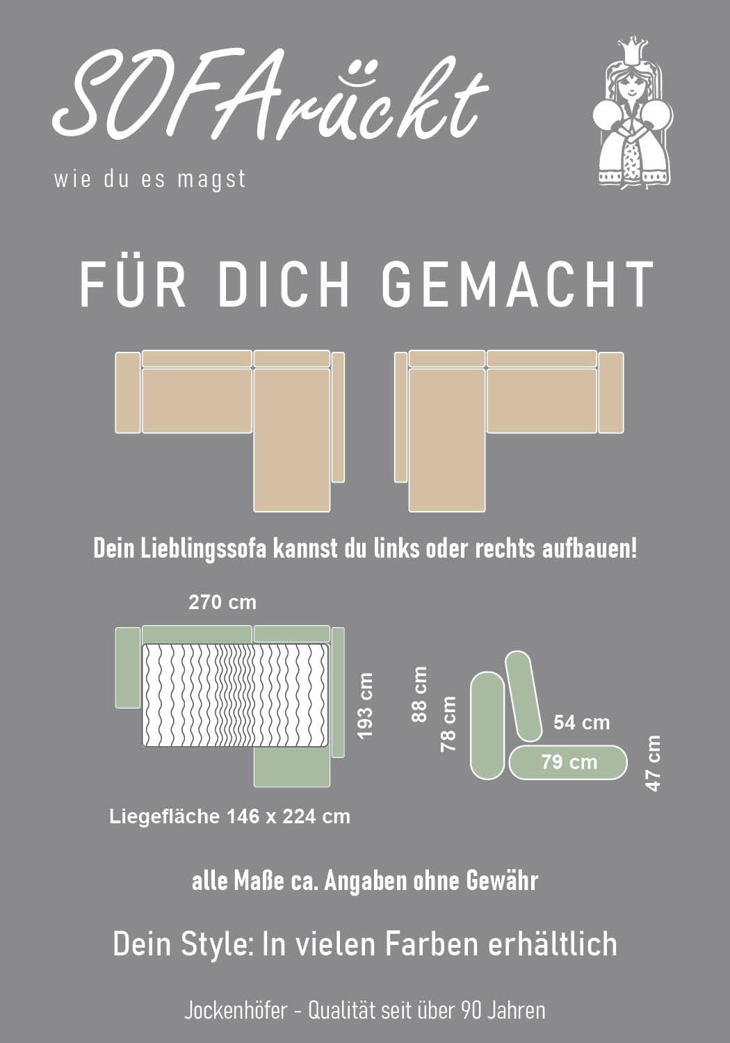 Jockenhöfer Gruppe Ecksofa »Amalfi L-Form, B: 270 cm, Liegefl. 146x224 cm, Dauerschlafsofa« Couch mit Tonnentaschen-Federkern, Topper, Bettkasten & Kissen