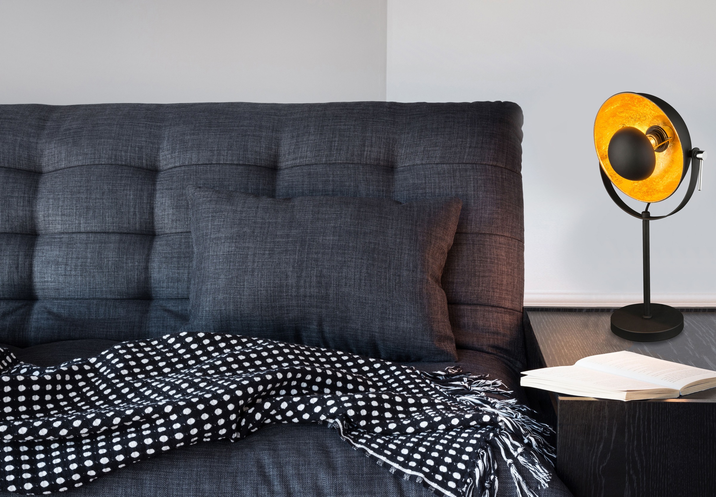GLOBO LIGHTING Tischleuchte »XIRENA«, Leuchtmittel E27 | ohne Leuchtmittel, Tischlampe/schwarz/goldfarben/Wohnzimmer/Schlafzimmer