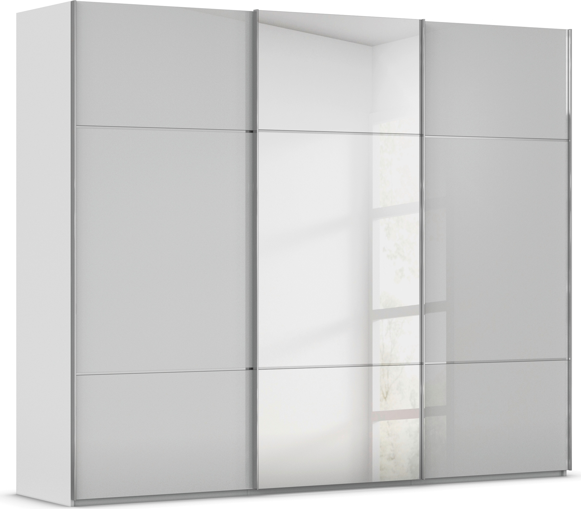 rauch Schwebetürenschrank "Kleiderschrank Schrank Garderobe Schlafzimmerschrank SCALE-TRIO" edle dreigeteilte Front mit 2 Zierleisten Spiegel/Glas MADE IN GERMANY