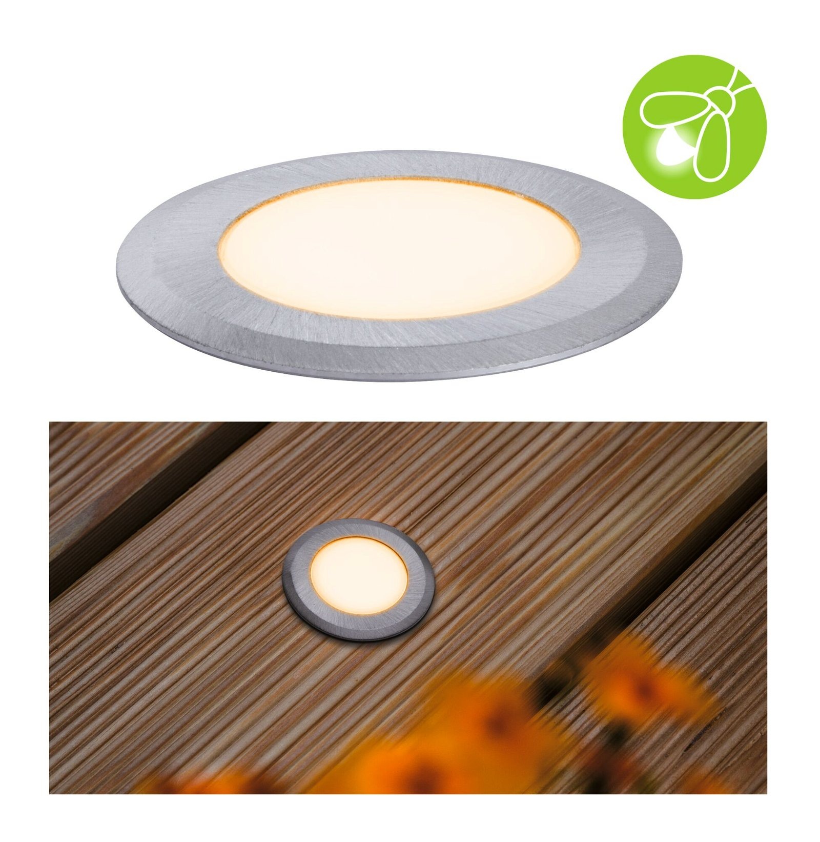 Paulmann LED Einbauleuchte »IP65 rund 50mm 2200K 2,2W 60lm 230V Alu Kunststoff, Metall« 1 Stk. Bodeneinbauleuchte Goldlicht insektenfreundlich