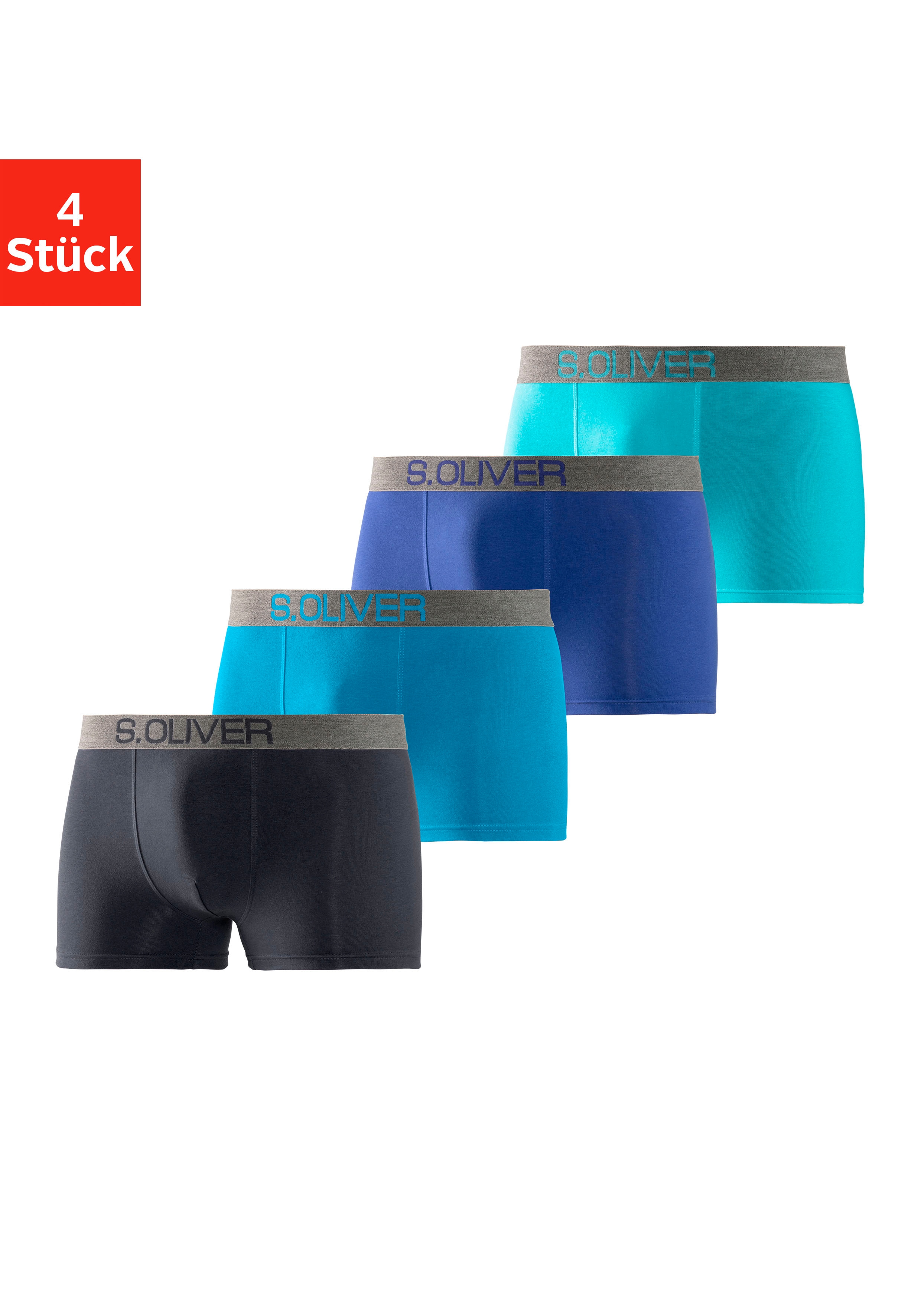 s.Oliver Boxer "Boxershorts für Herren" Packung, 4 Stk. mit kontrastfarbenem Webbund