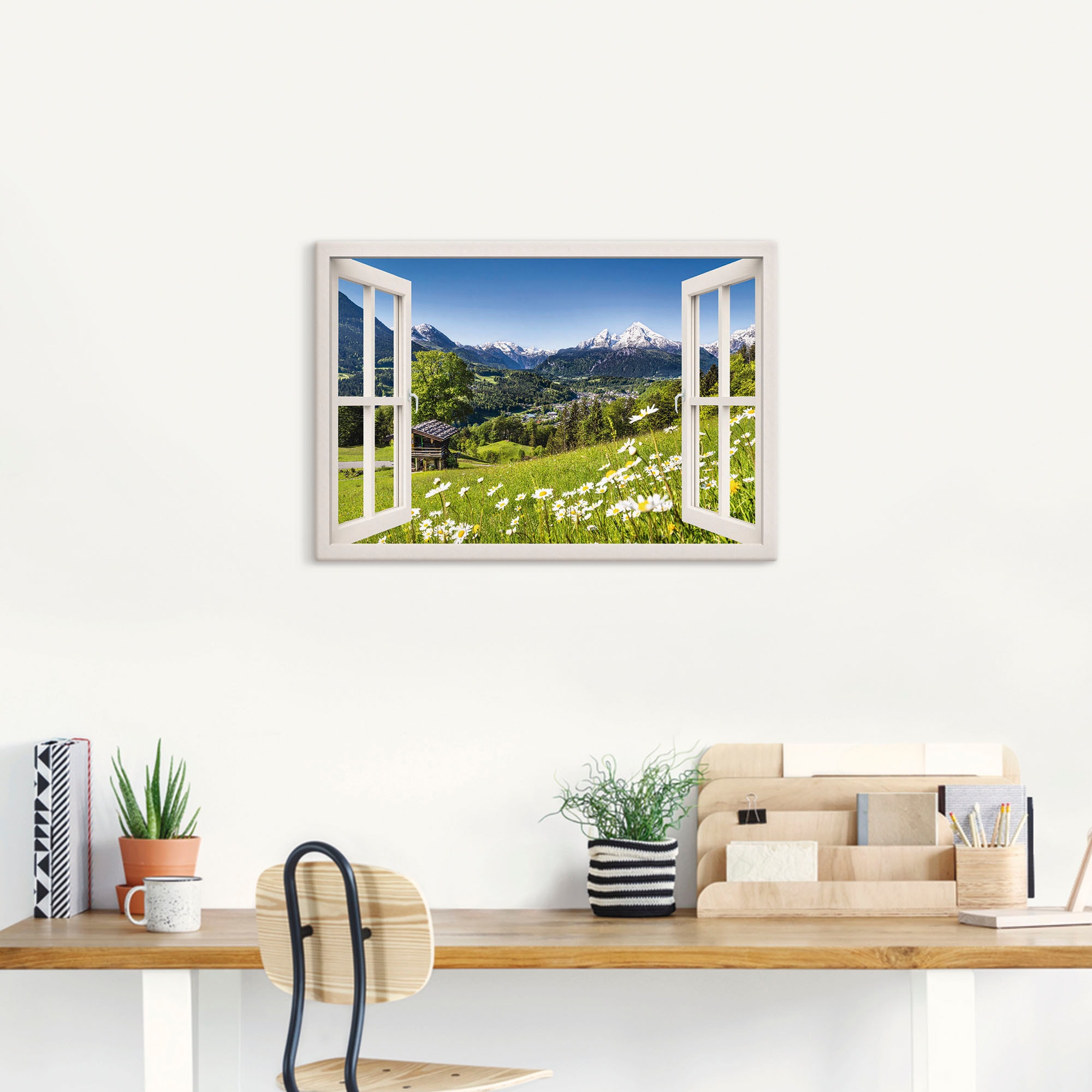 Artland Wandbild »Fensterblick Bayerischen Alpen«, Berge, (1 St.), als Alubild, Leinwandbild, Wandaufkleber oder Poster in versch. Größen