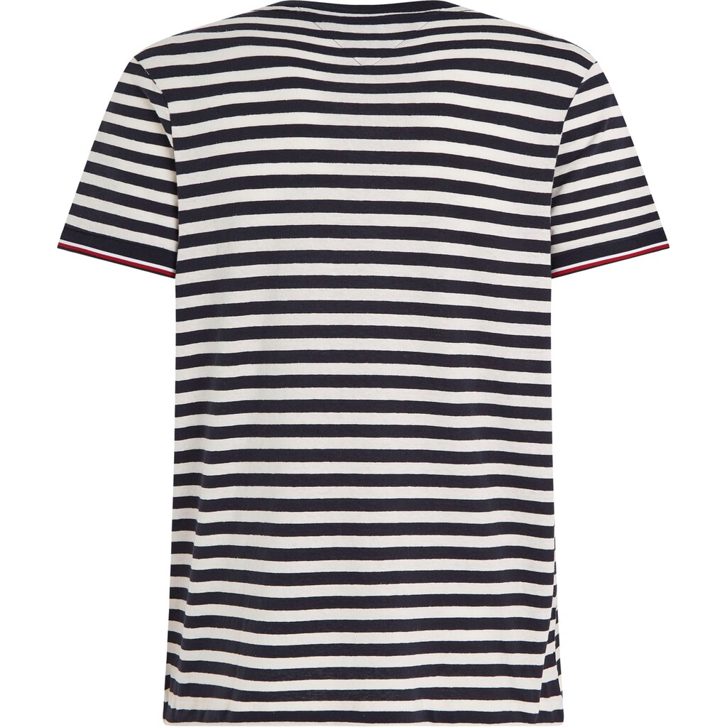 Tommy Hilfiger Rundhalsshirt »NATURAL TECH STRIPED TEE«, mit Ärmelabschlüssen in TH-Farben