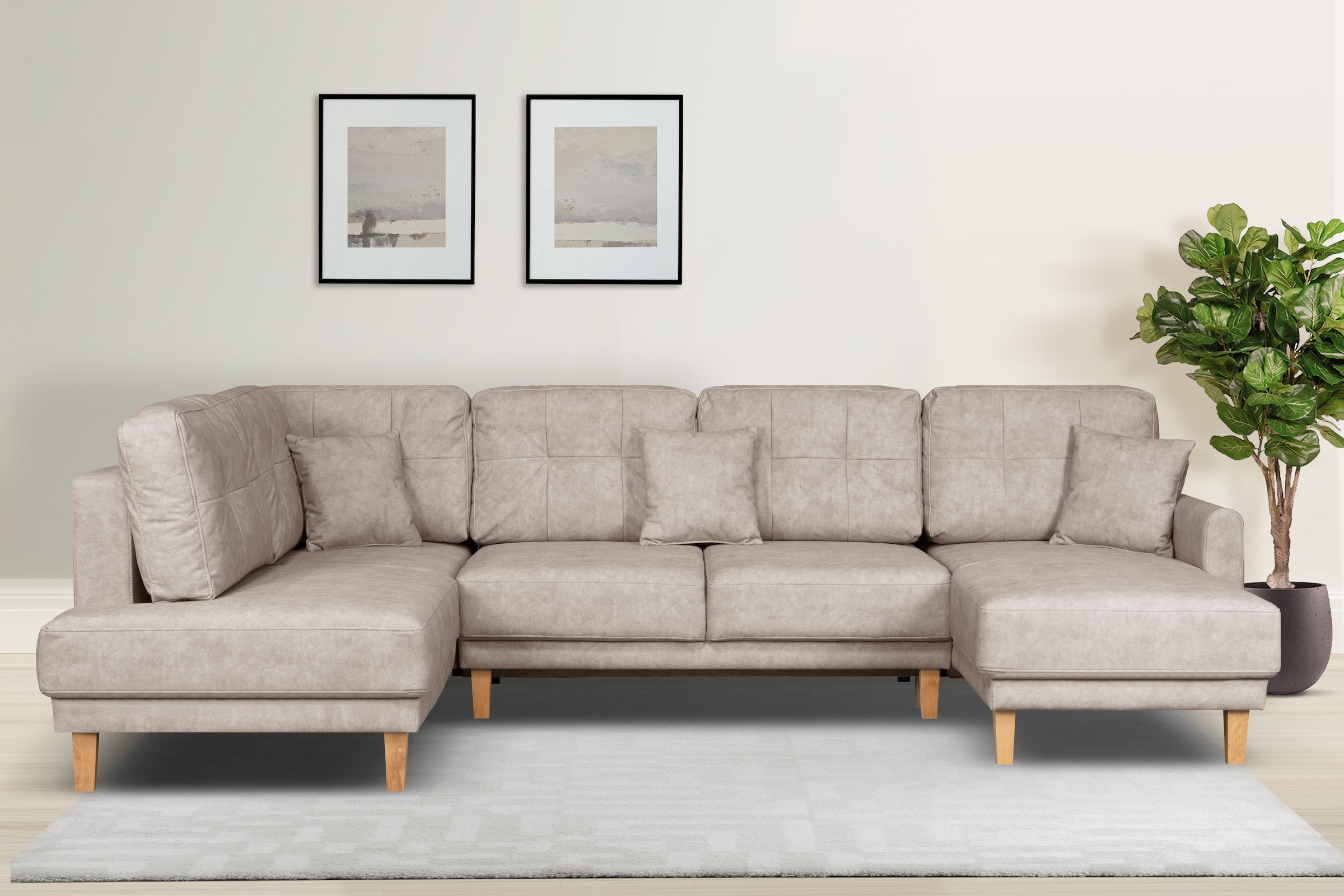 OTTO home Wohnlandschaft "TRIPLO U-Form wahlweise mit Schlaffunktion, B/T/H: 310/192/90 cm" Schlafsofa, auch mit Bettkasten, Steppung im Rückenkissen