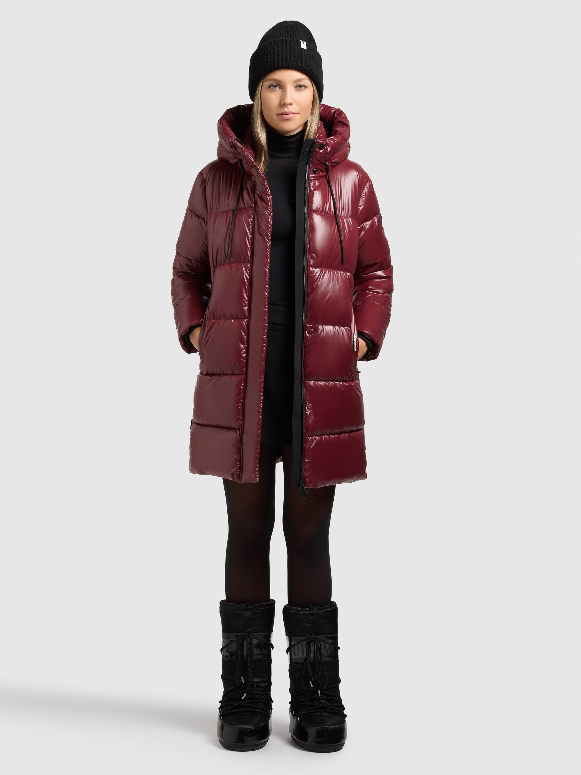 Steppjacke KHUJO "JANOU", Damen, Gr. S, mahagoni rot, 100% Nylon, unifarben, eingesetzt elastischer Bund mit Windstopper, Jacken Steppjacke