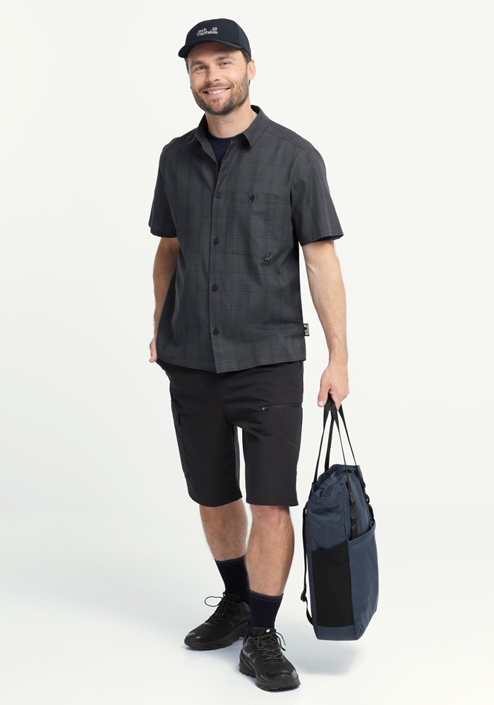 Funktionshemd JACK WOLFSKIN "HOT TRAIL SHIRT M", Herren, Gr. XL (54/56), N-Gr, check schwarz, Obermaterial: 100% Baumwolle, Hemden 3