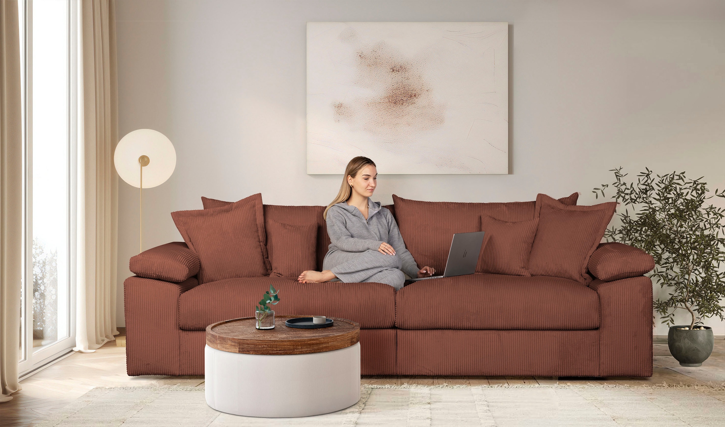 OTTO home "Soft&Cosy XL, B: 246 cm - OTTO. Verlässliche Qualität." Mega-Sofa, Cord oder Chenille-Struktur, mit Federkern & 4 Zierkissen