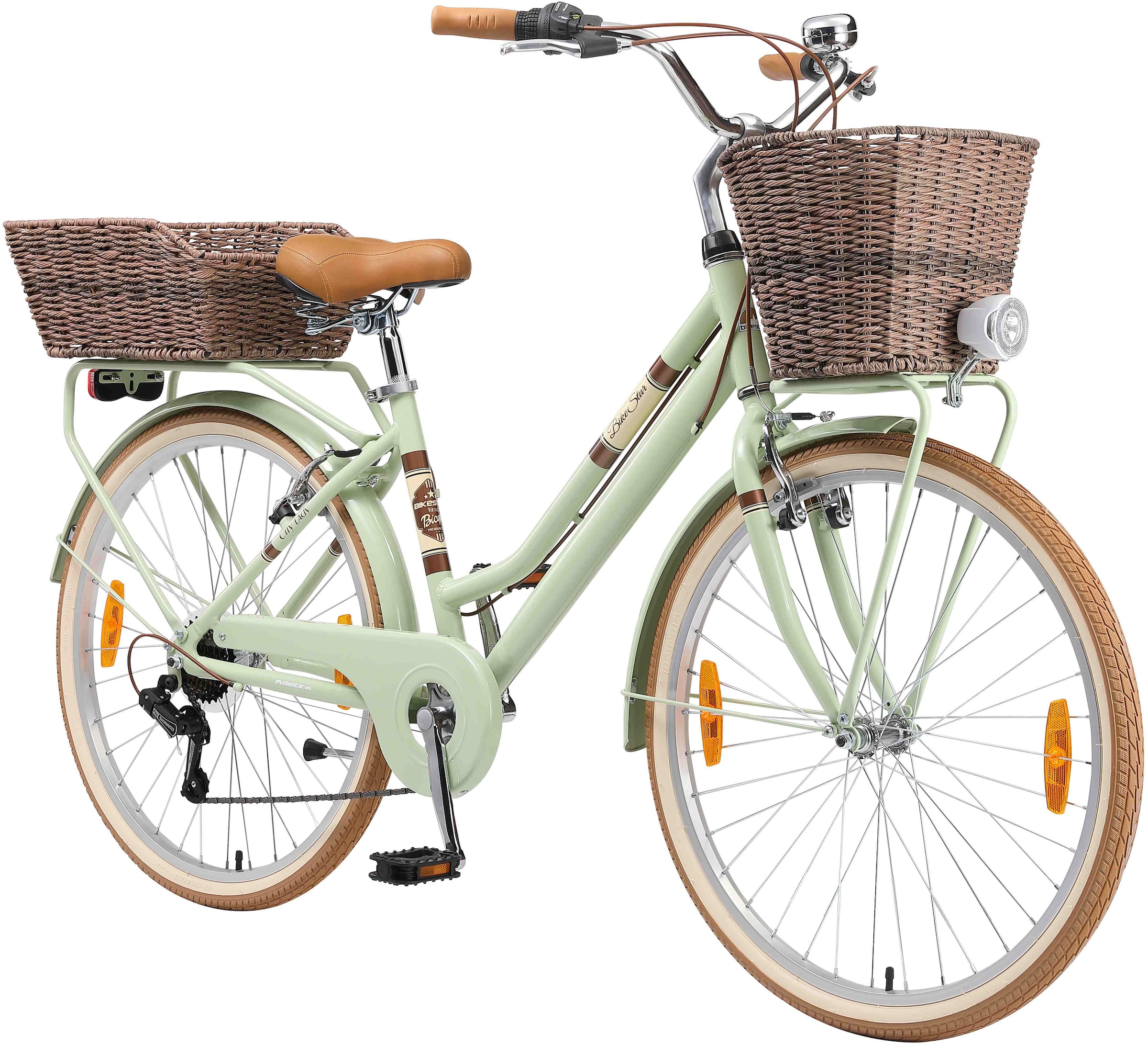Bikestar Cityrad, 7 Gang, Shimano, RD-TY21 Schaltwerk, Kettenschaltung, für Damen, Kettenschaltung