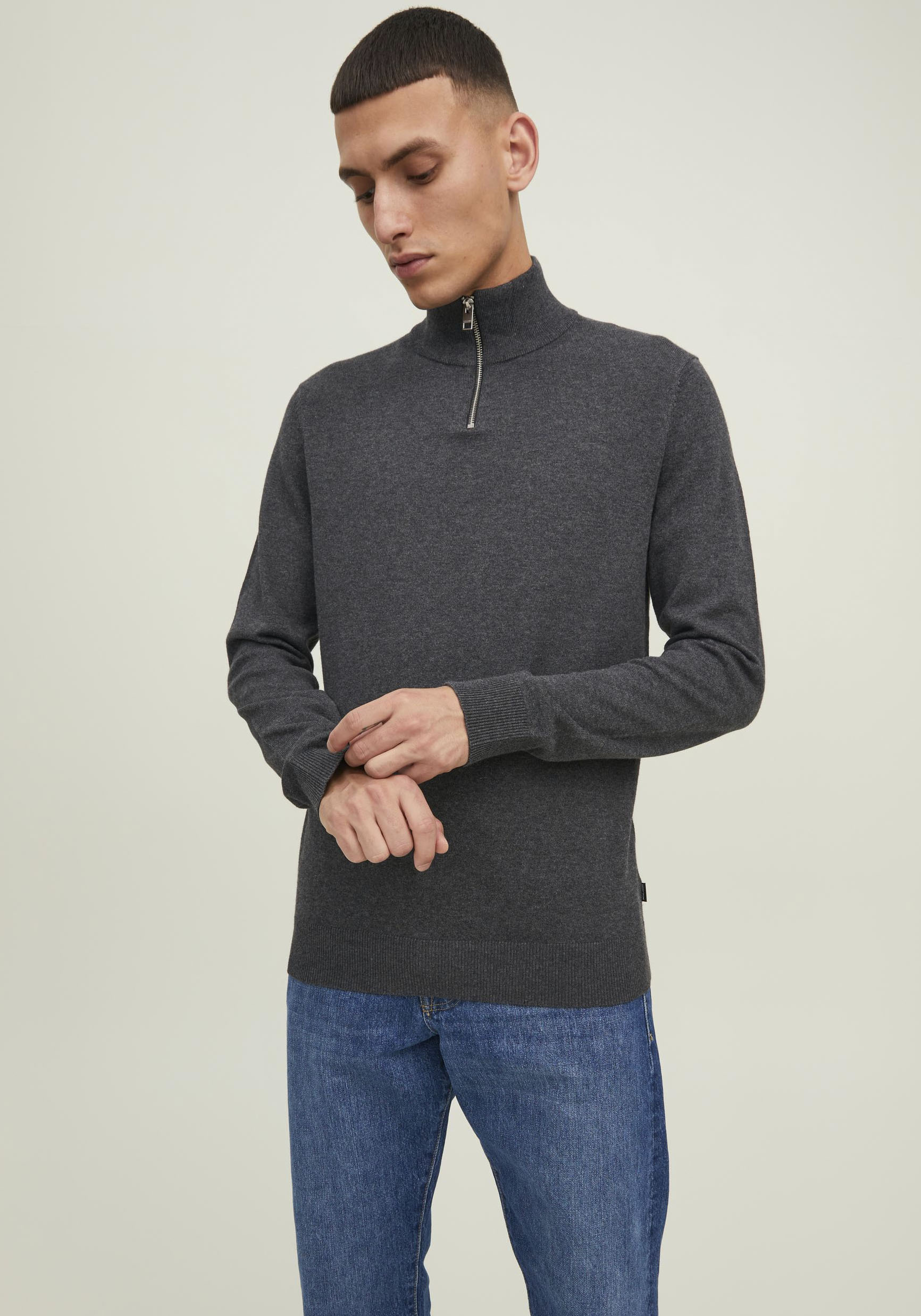 Jack & Jones Troyer "JJEEMIL KNIT HALF ZIP NOOS" Baumwollmischung, regular fit