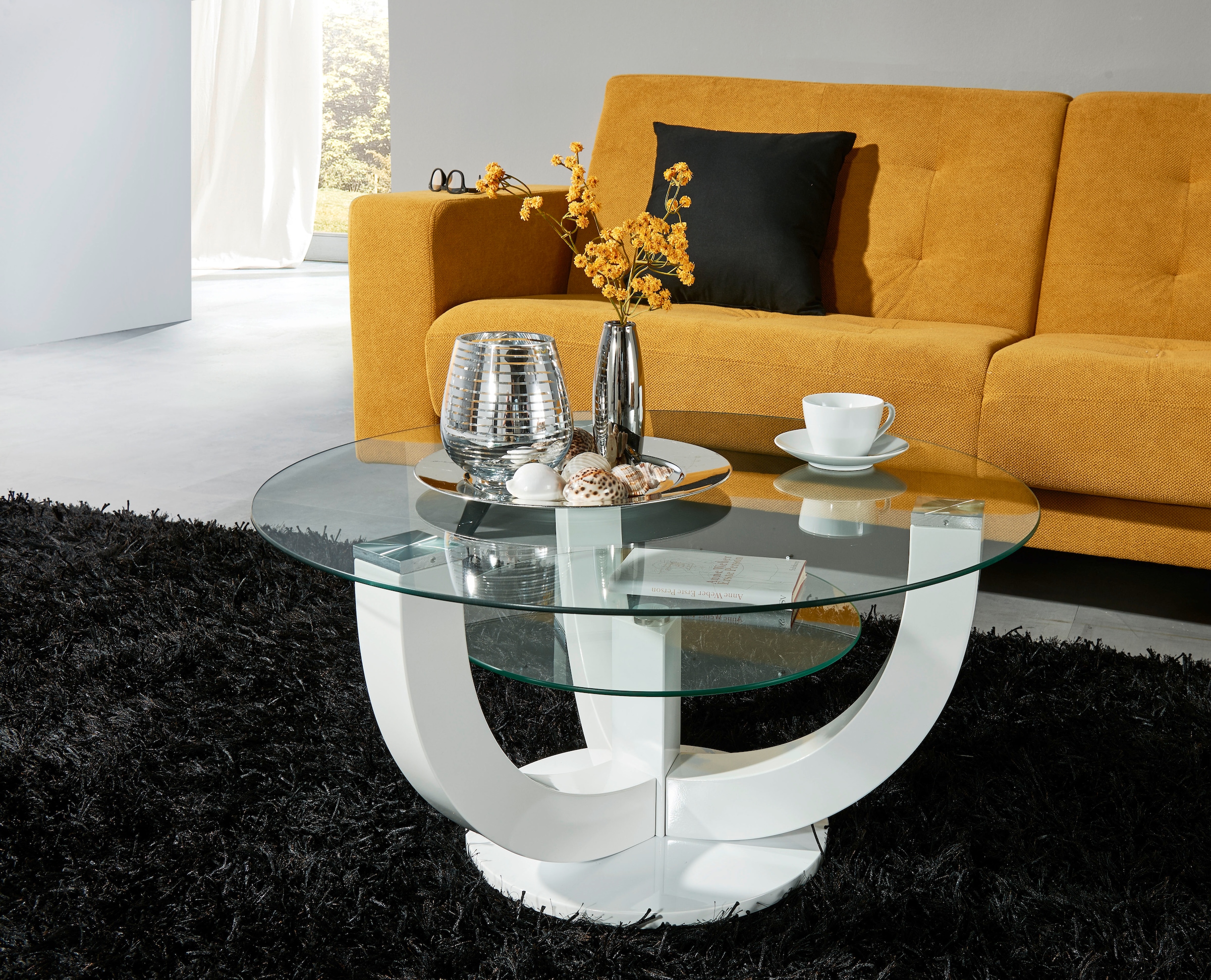 HBZ Couchtisch "Denver, TOPSELLER", (Couchtisch), rund mit Glas, Tisch -Ges günstig online kaufen