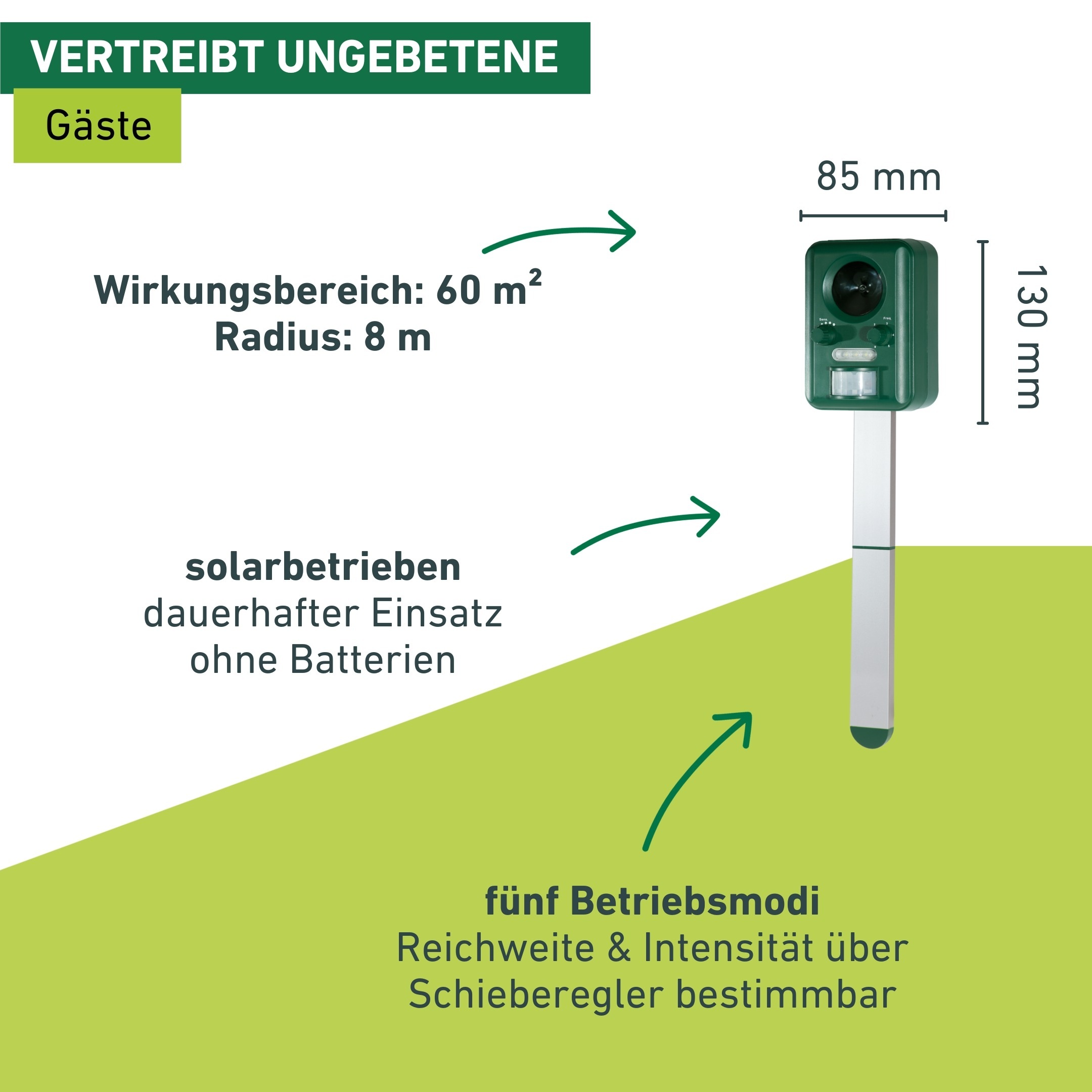 Windhager Ultraschall-Tierabwehr »Gerät Outdoor, mit Solar oder Batterie« Tiervertreiber gegen Marder, Waschbären, Wirkungsbereich 40 oder 60 m²
