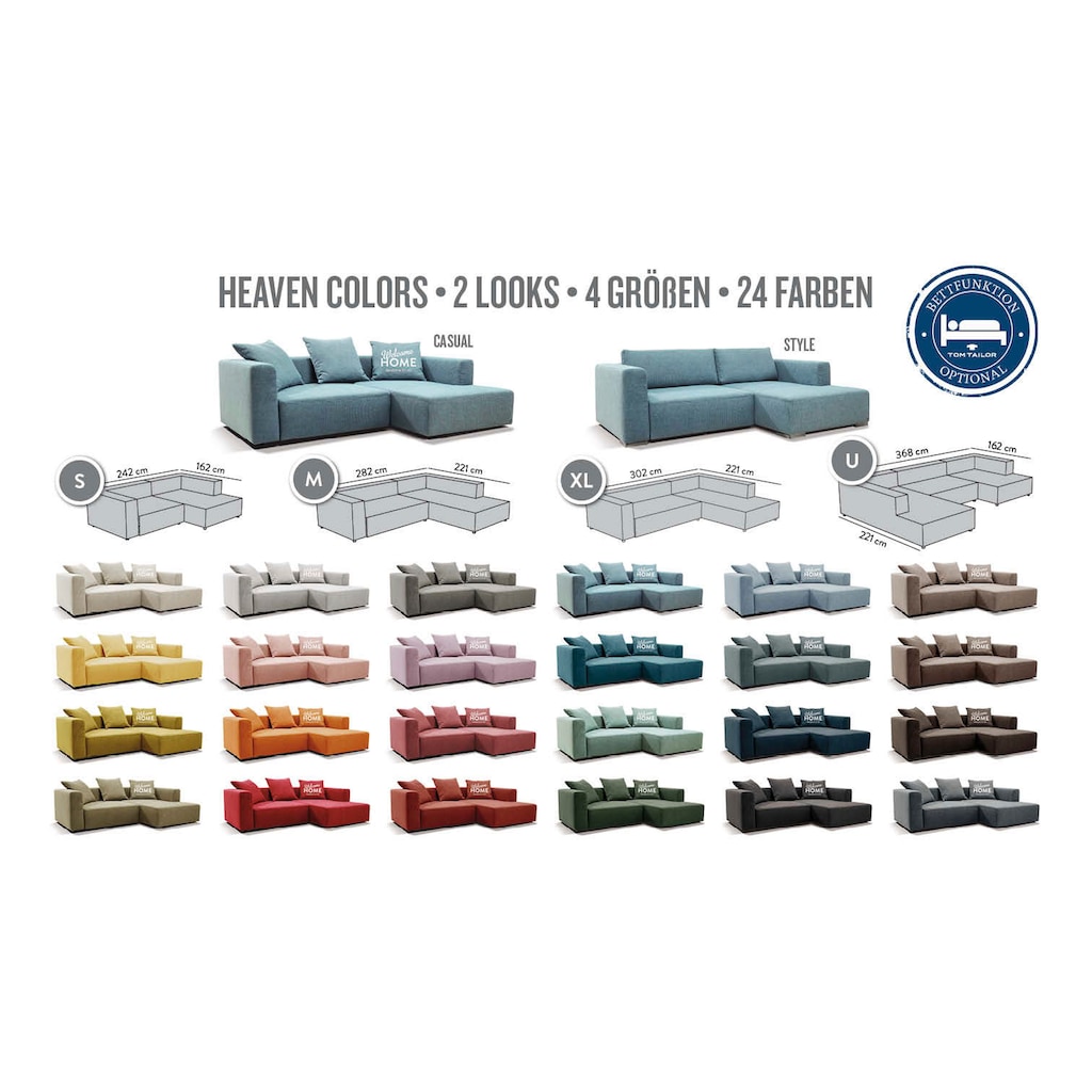 TOM TAILOR HOME Ecksofa »HEAVEN STYLE S«, aus der COLORS COLLECTION, wahlweise mit Bettfunktion & Bettkasten