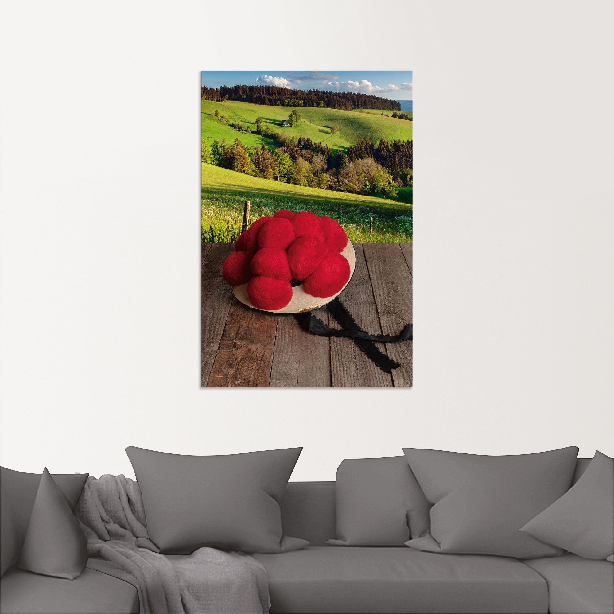 Artland Wandbild »Schwarzwälder Bollenhut auf Holztisch«, Wiesen & Baumbilder, (1 St.), als Alubild, Outdoorbild, Leinwandbild in verschied. Größen