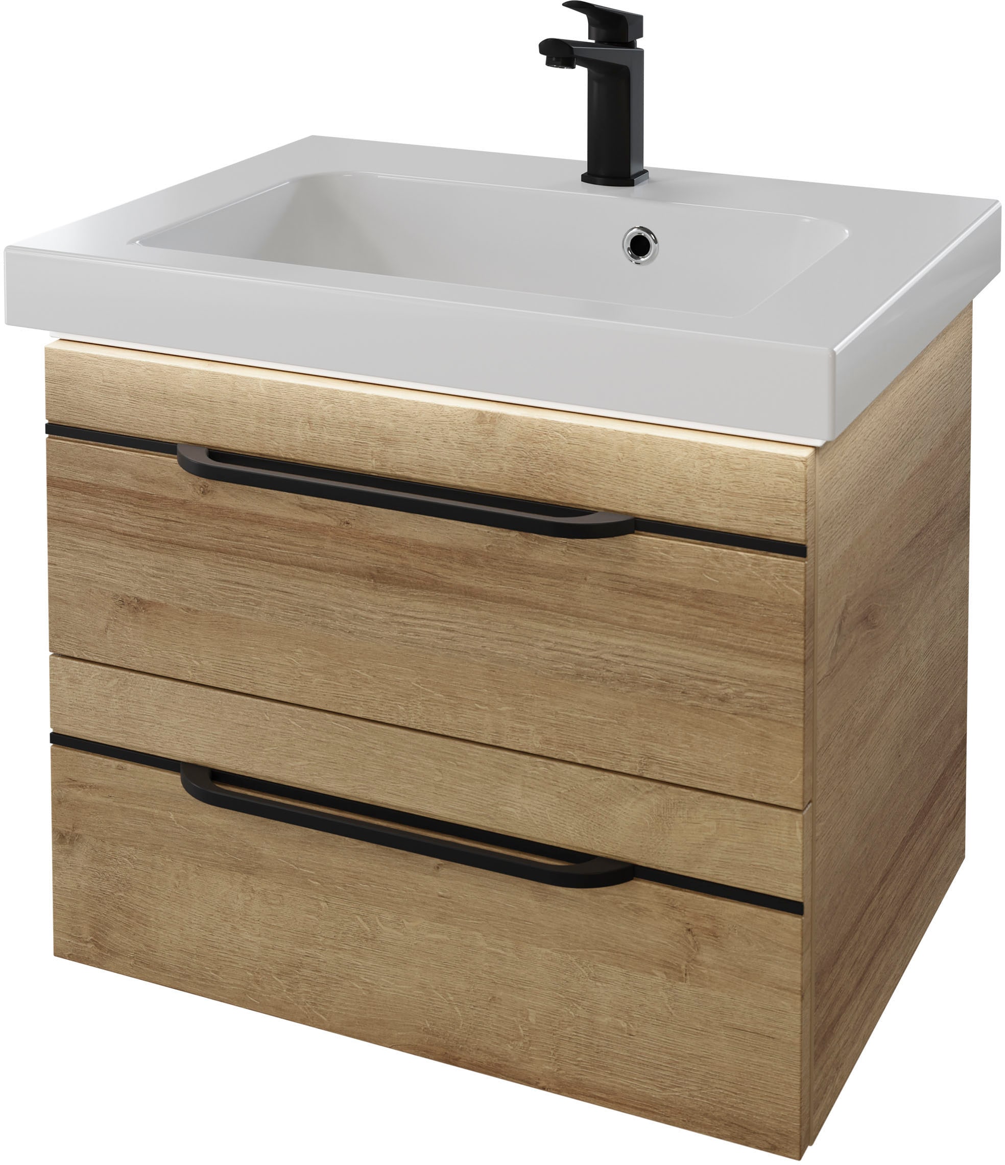 Saphir Waschtisch "Serie Balto Mineralmarmor-Waschtisch mit Unterschrank, 64,4 cm breit" 2 Stk. tlg. Waschplatz mit 2 Schubladen, Badschrank in verschiedenen Ausführungen