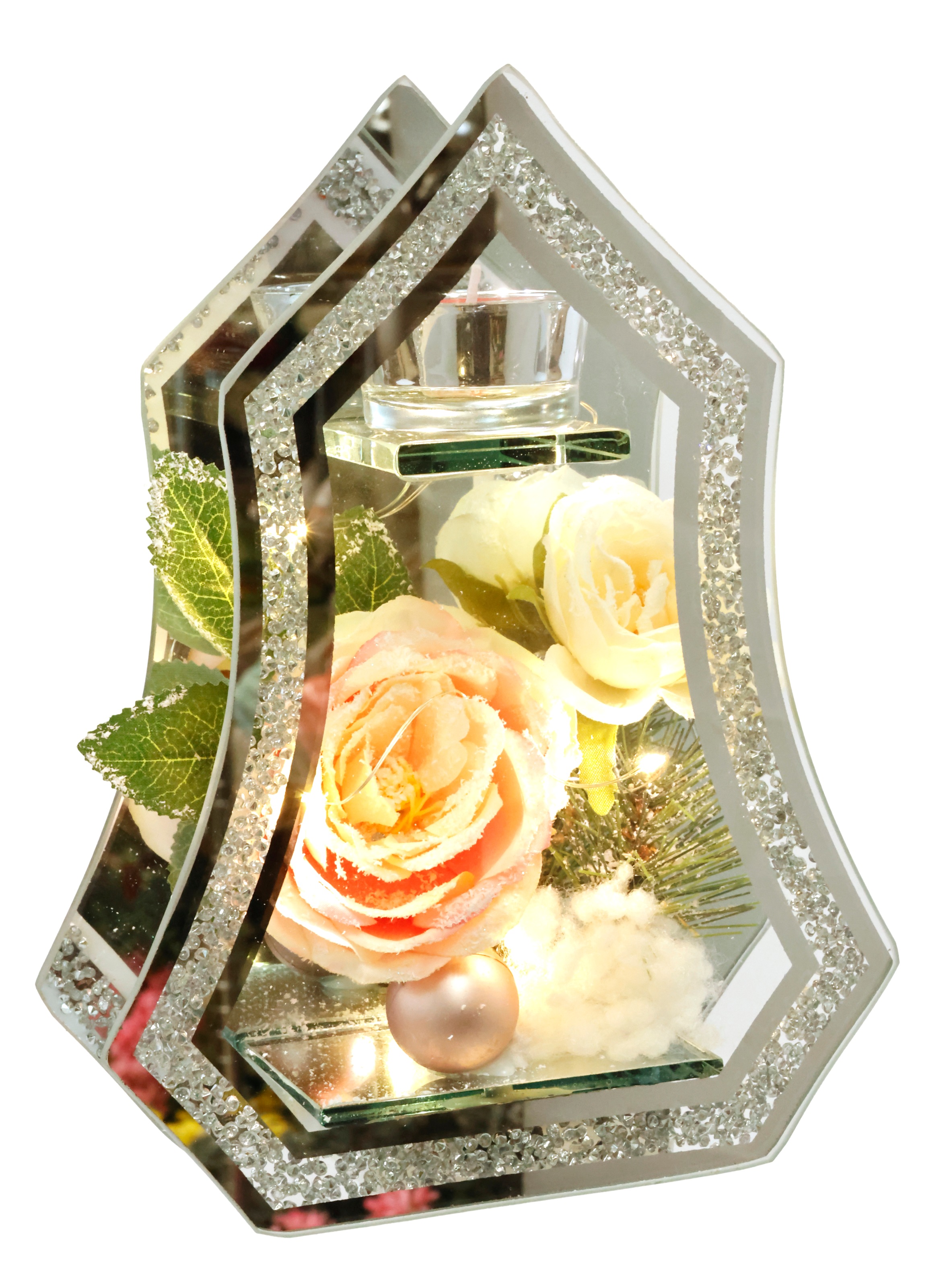 Teelichthalter I.GE.A. "Deko-Objekt mit LED Licht und Teelichtkerze", rosa, B:18cm H:23cm, Glas, Kerzenhalter, Teelichthalter, Mit Rose Tanne Kugel Kunstschnee Weihnachtsdeko Kerzenhalter Geschenk 3