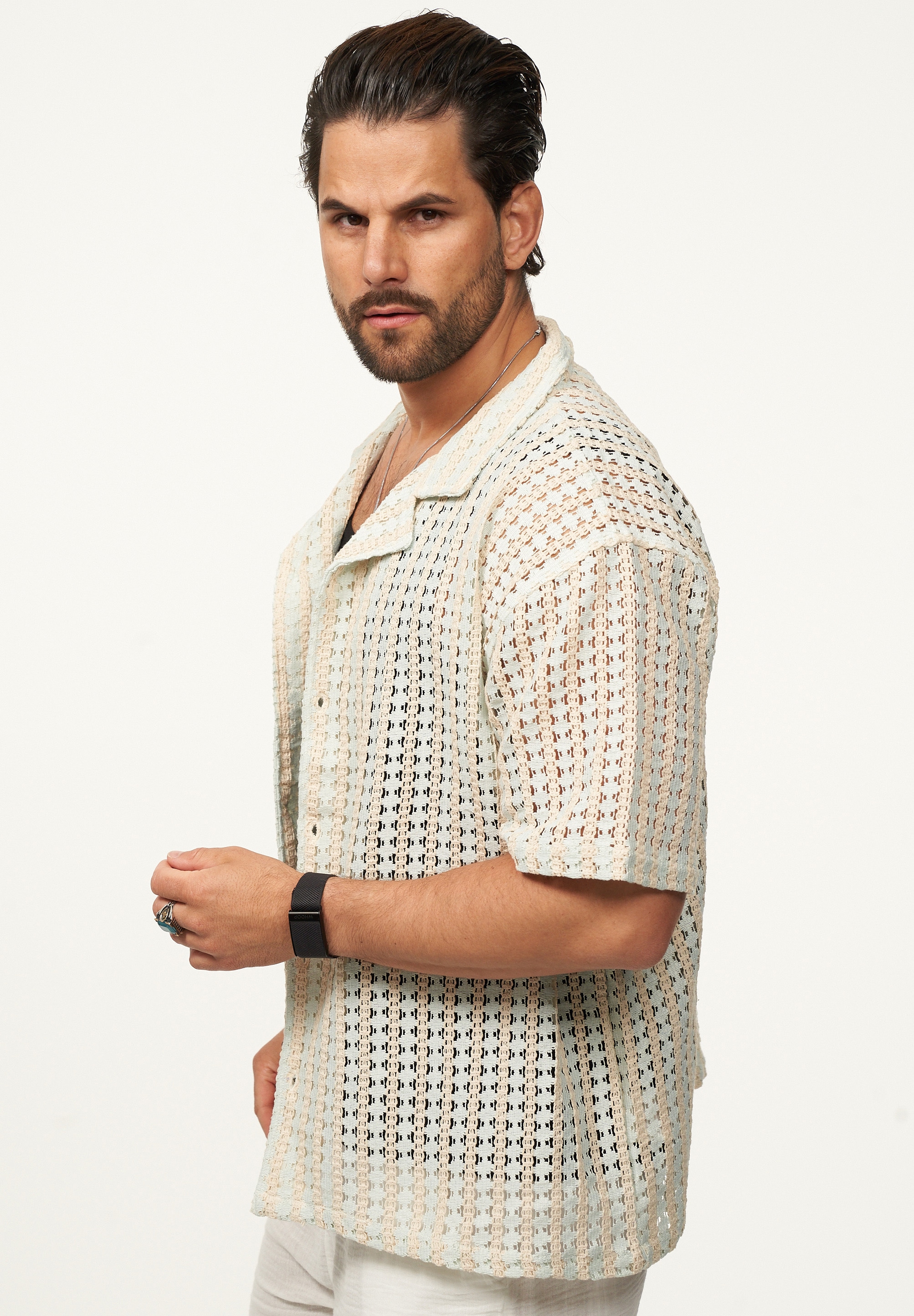 SOULSTAR Kurzarmhemd »Freizeithemd als Kurzam Strick Hemd im Retro-Look - Strick Polo-Hemd Overshirt im Regular-Fit für Herren« Herren Kurzarm Strick Polo-Hemd T-Shirt