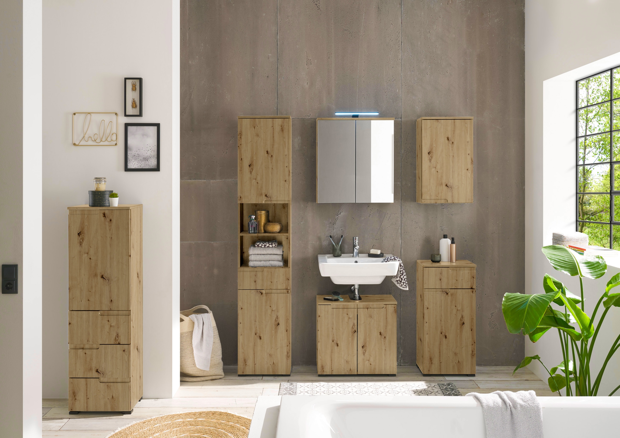 BASIC by Balculina Waschbeckenunterschrank »Spice, Badezimmerschrank BxTxH 60x57x32 cm«, (1 St.), Breite 60 cm, Griffmulden