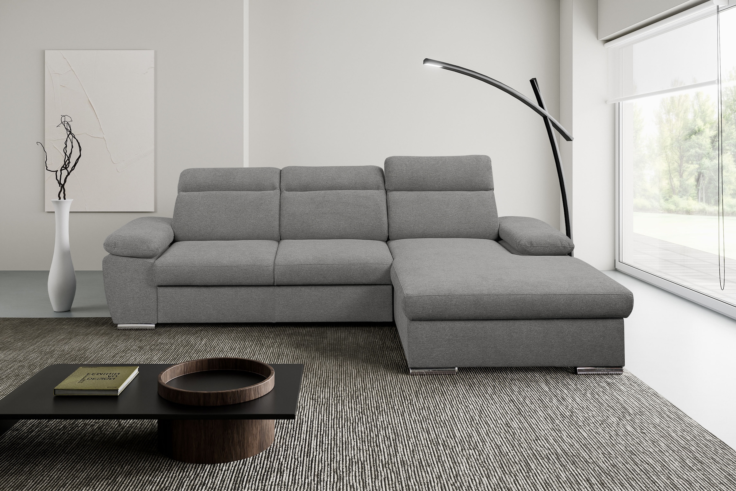 WERK2 Ecksofa »Palma mit Bett & Bettkasten, Kopfteilverstellung, bequem, zeitlos« Strukturstoff, L-Form, XXL, Schlaffunktion, Bettkasten