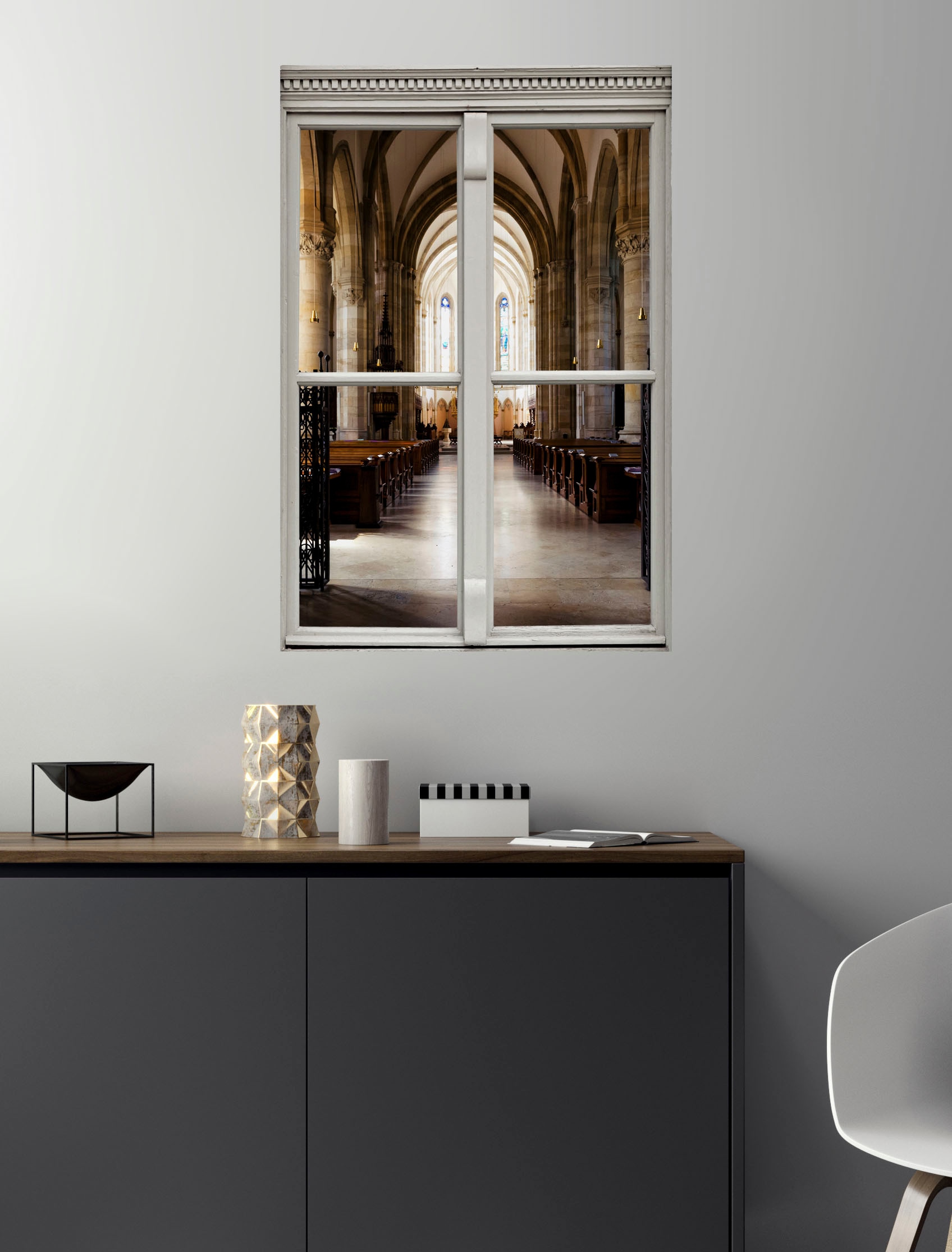 queence Wandsticker »Kirche«, Wandsticker, Wandbild, selbstklebend, 3D, Fenster