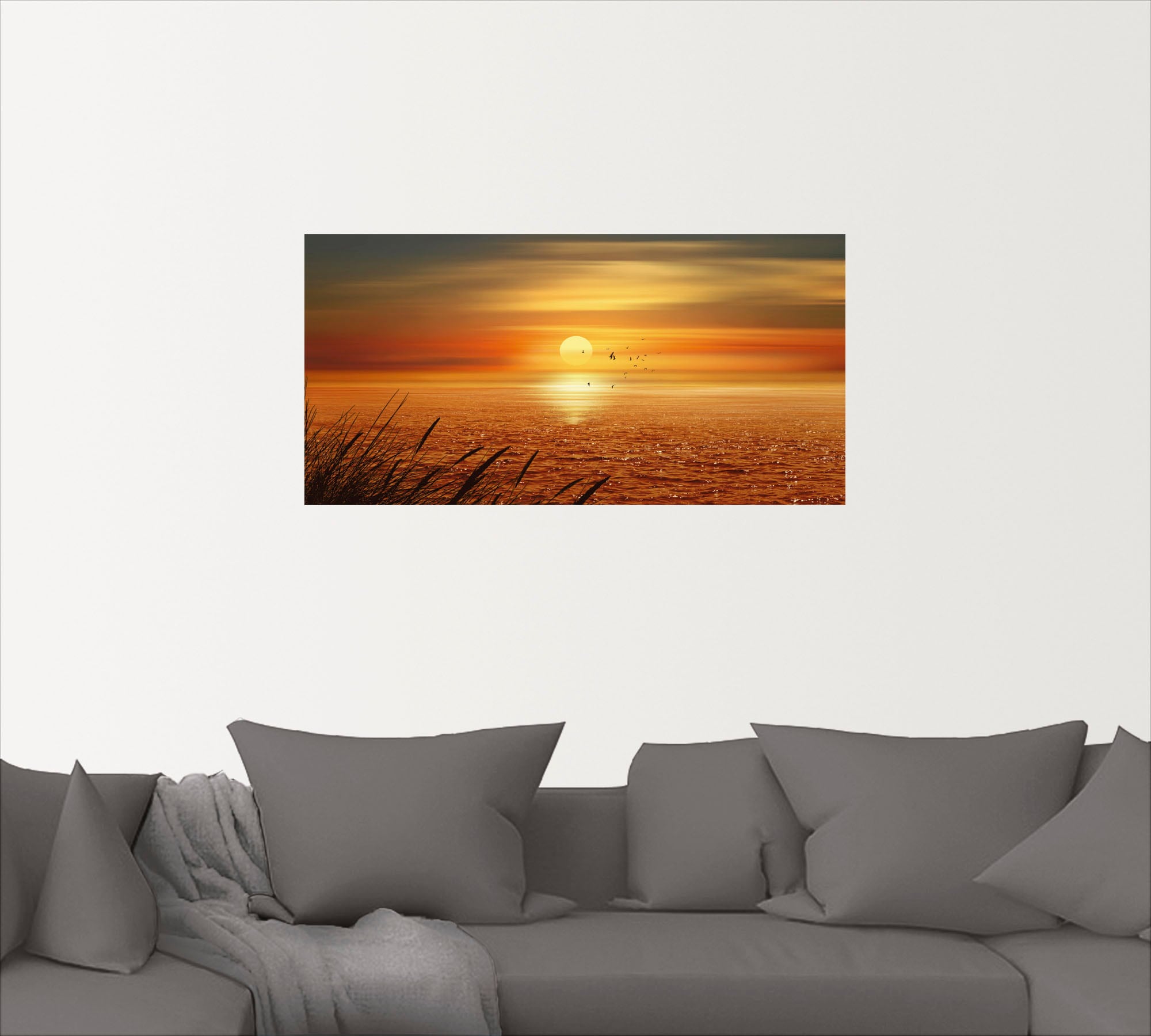 Artland Wandbild »Sonnenuntergang über dem bestellen & (1 -untergang, BAUR Meer«, Größen oder Sonnenaufgang | versch. Wandaufkleber St.), in Poster Leinwandbild, als