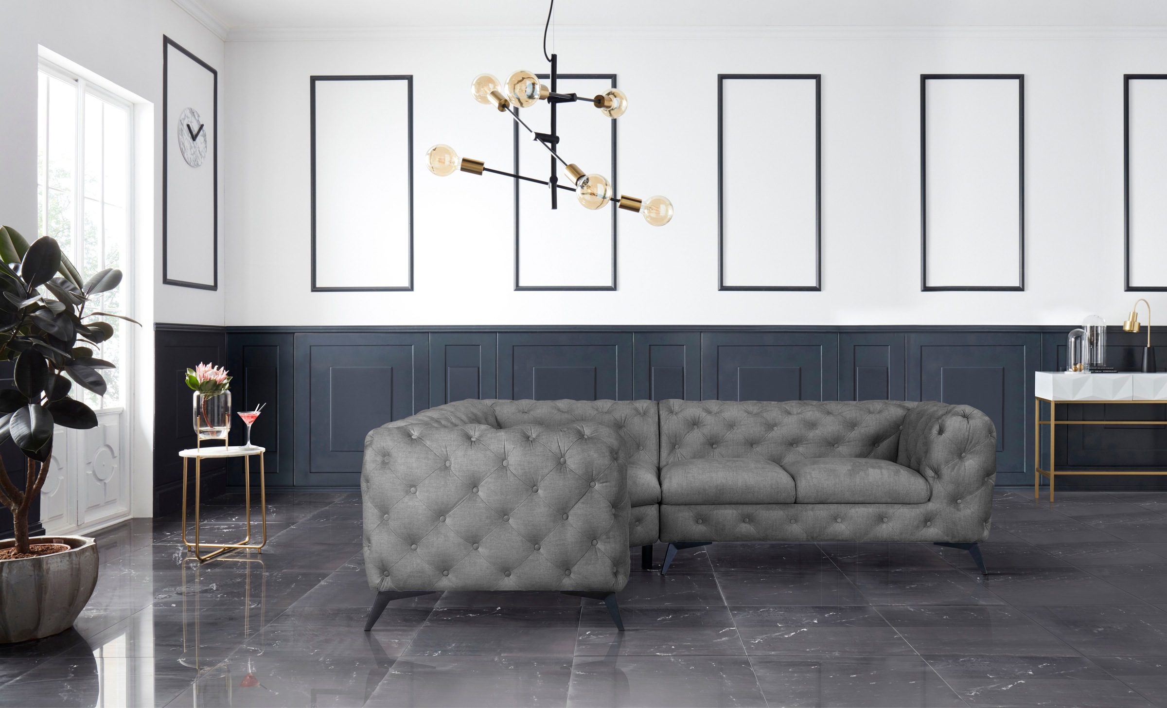 Leonique Chesterfield-Sofa »Glynis L-Form«, aufwändige Knopfheftung, moderne Chesterfield Optik, Fußfarbe wählbar