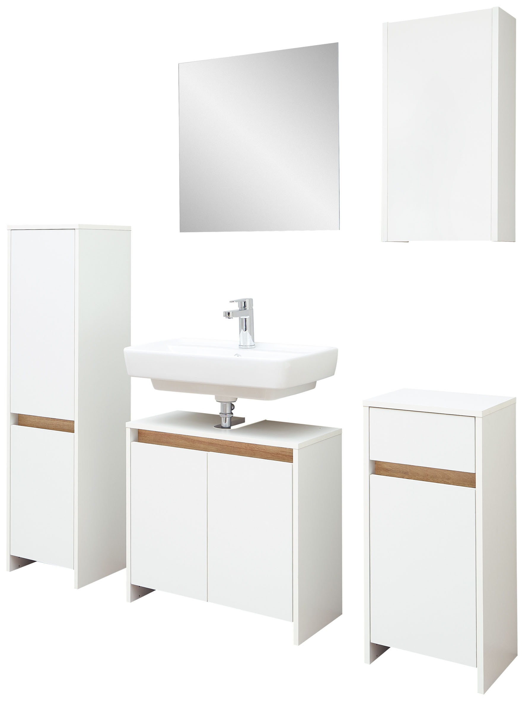 Saphir Badmöbel-Set "Quickset 100, 5-teilig, mit Holzeinlegeböden, 94cm breit" 5 Stk. tlg.