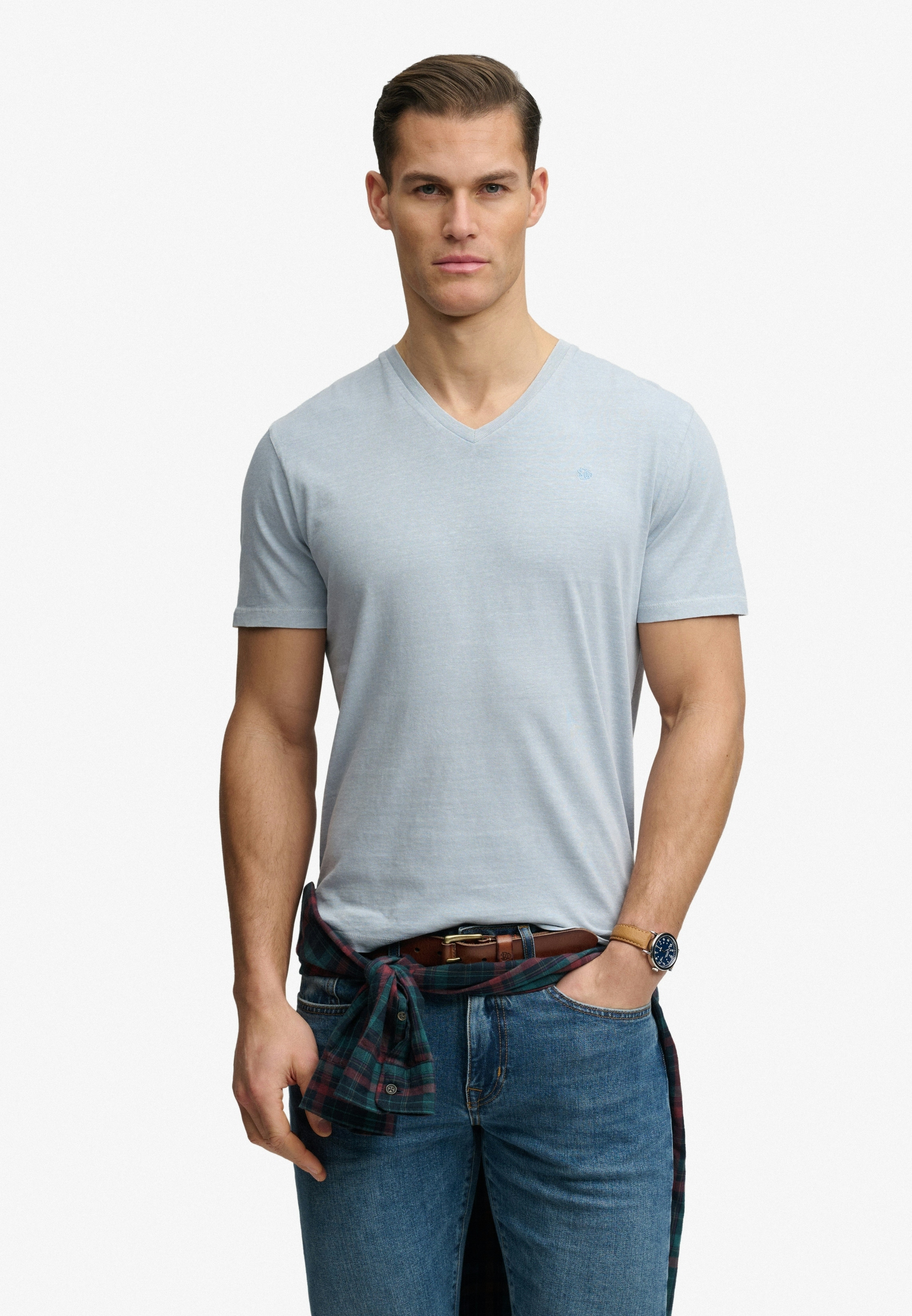 Superdry "CLASSIC COTTON LINEN VEE" Baumwollmischung, relaxed fit aus luftig leichtem Baumwoll-Leinen-Mix
