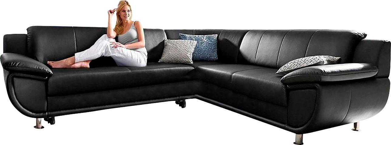 TRENDMANUFAKTUR Ecksofa »Rondo wahlweise mit Schlaffunktion, bequeme Armlehnen, Bestseller«, L-Form, wahlweise mit Federkern bestellbar, Füße chromfarben