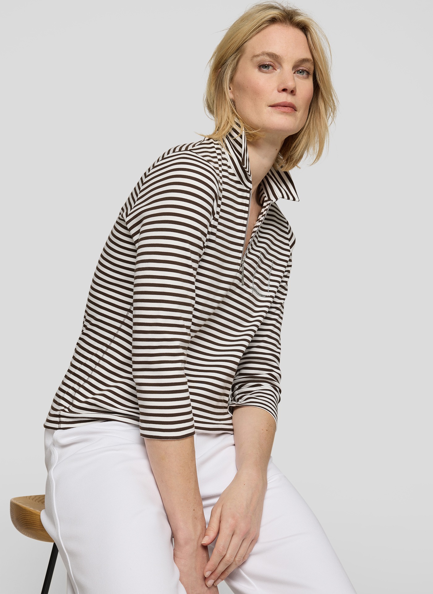 Rabe T-Shirt 3/4-Arm geringelt und mit Hemdkragen und Glitzersteinen günstig online kaufen